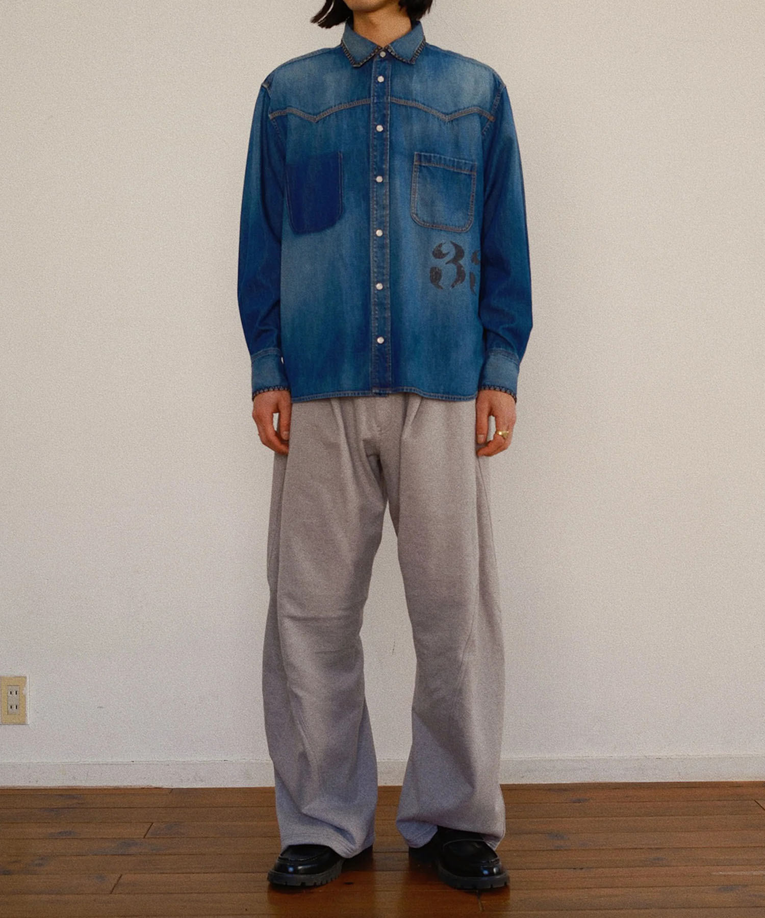 Hand-Embroidered Denim Shirt KHOKI