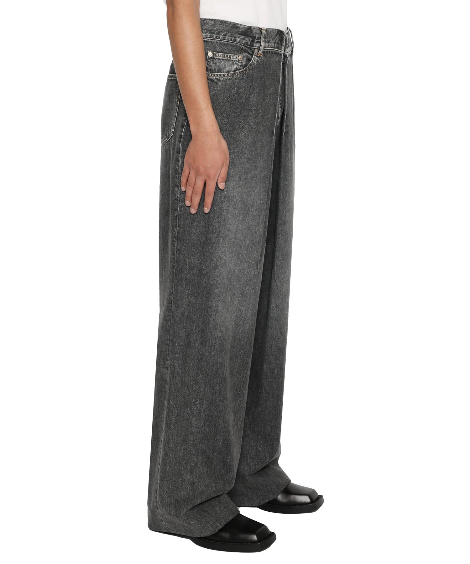 WASHED DENIM WIDE PANTS (SHORT LENGTH) JOHN LAWRENCE SULLIVAN