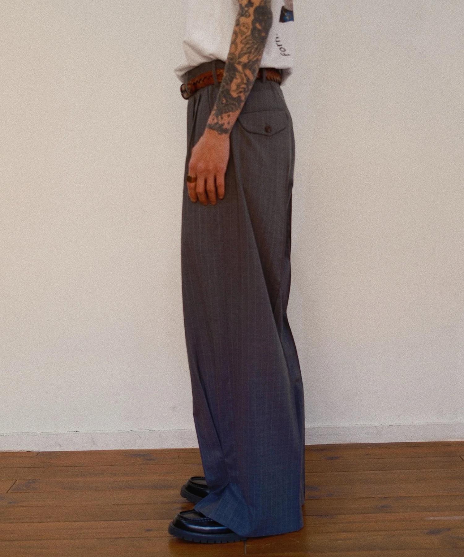 Pleated Stripe Summer Wool Pants KHOKI