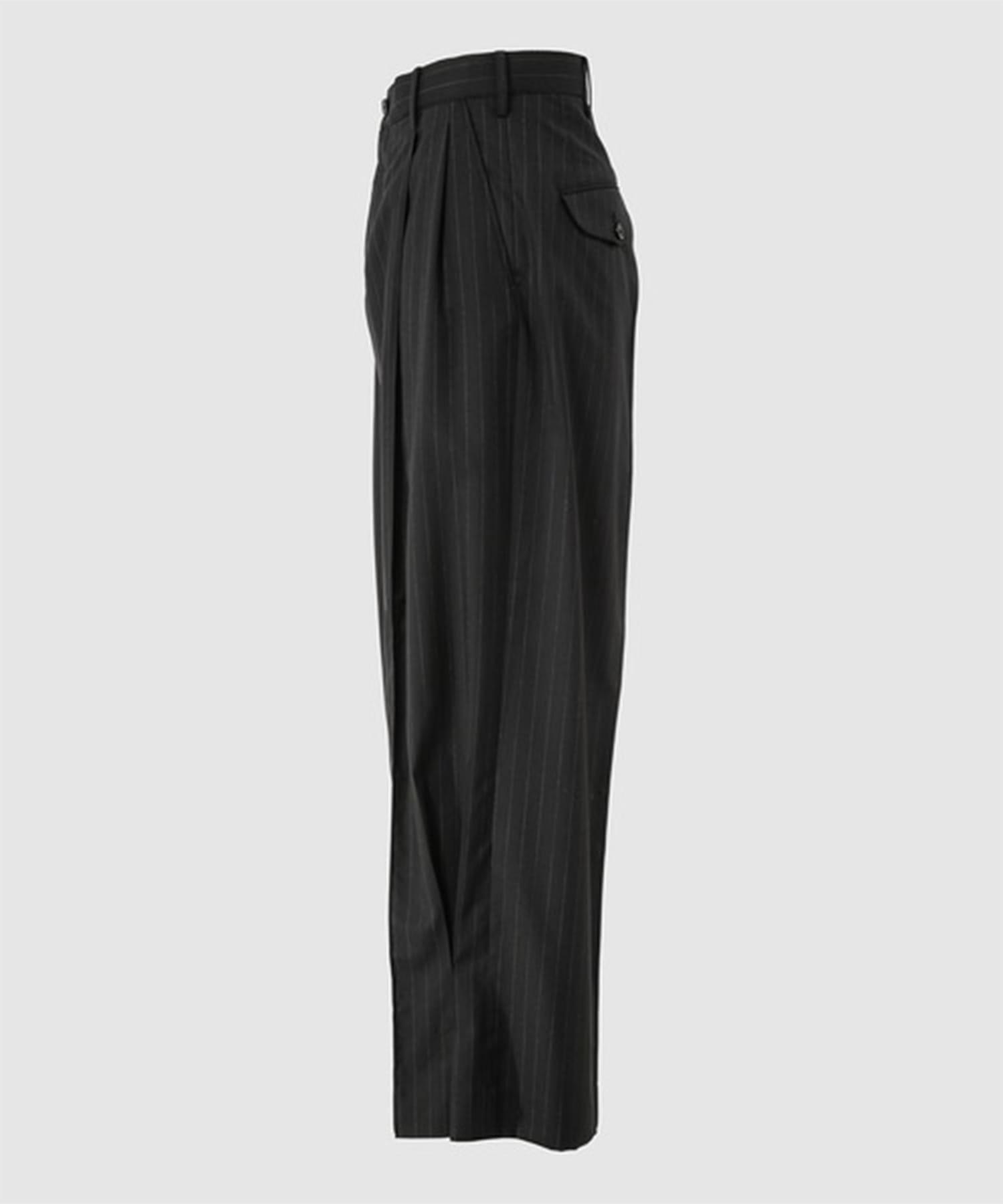 Pleated Stripe Summer Wool Pants KHOKI