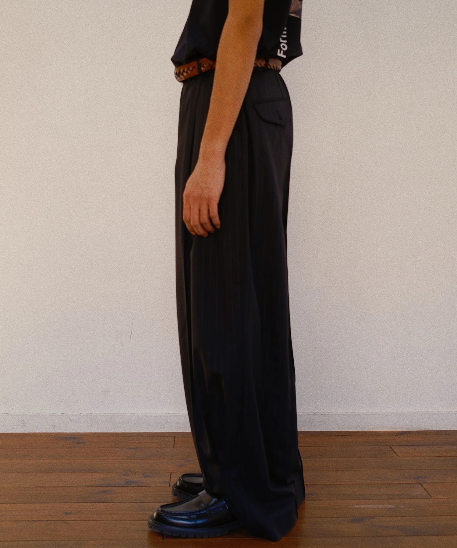 Pleated Stripe Summer Wool Pants KHOKI