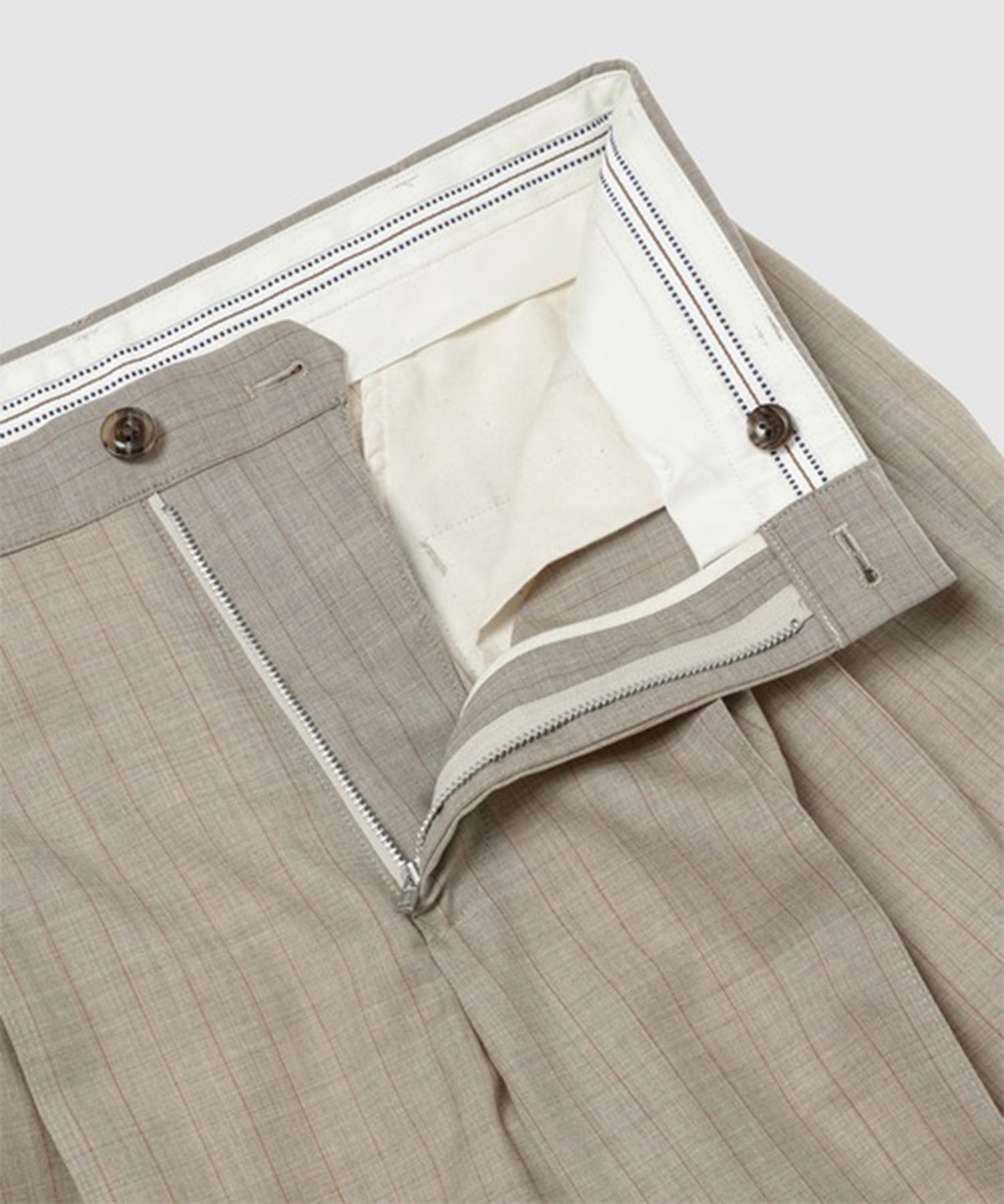 Pleated Stripe Summer Wool Pants KHOKI