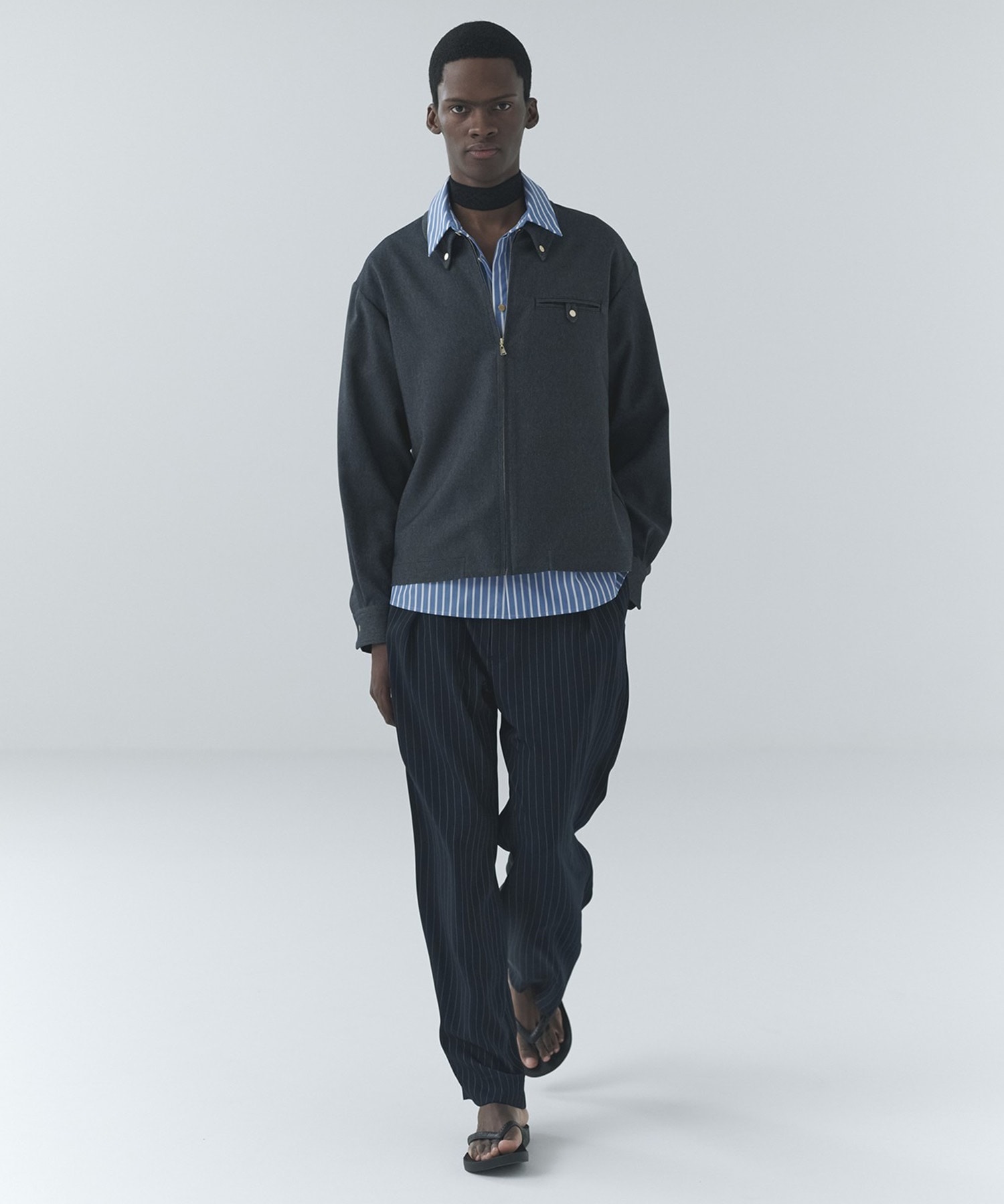 Stripe Double Cloth Tuck Wide Pant CULLNI