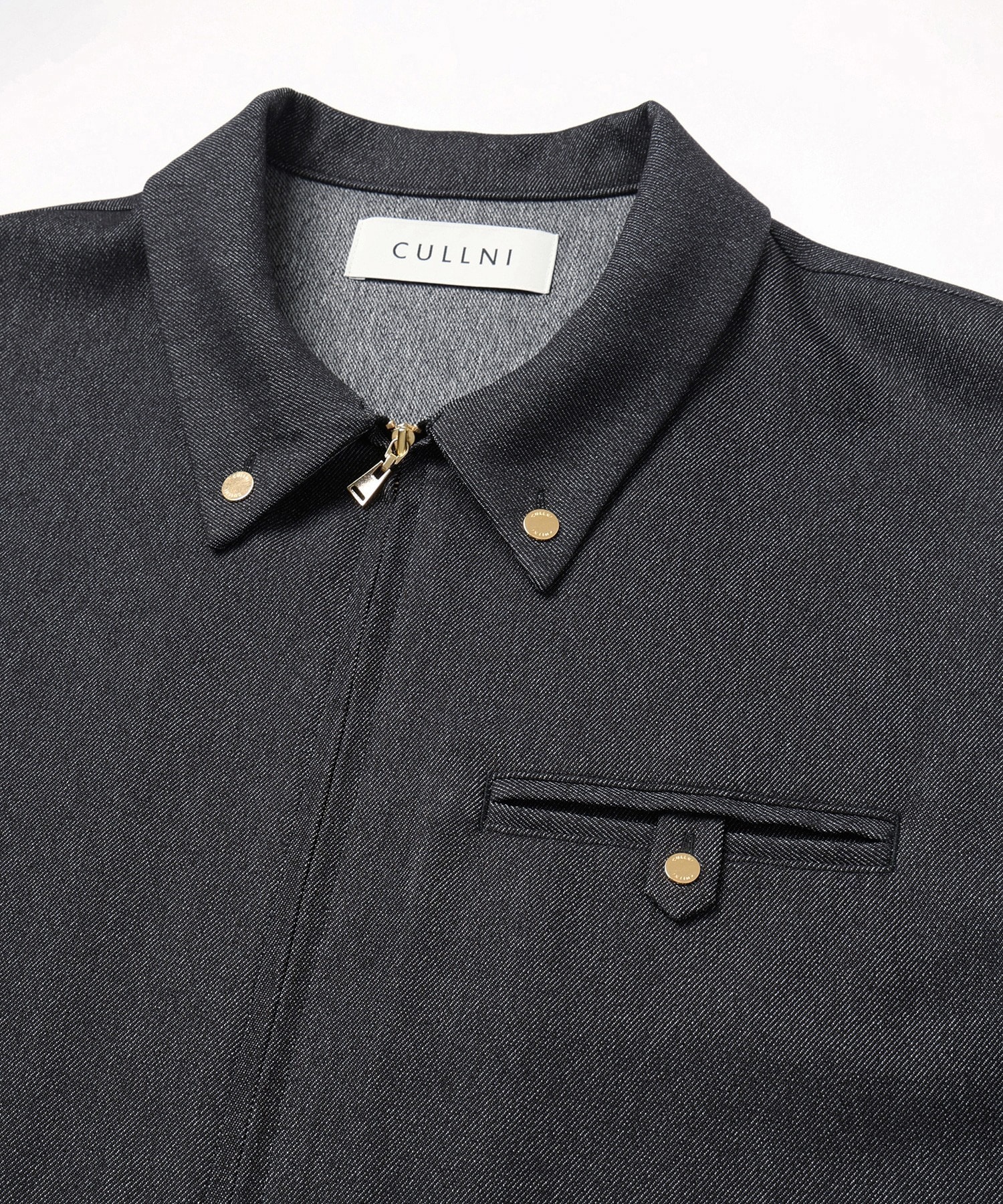Faux Denim Button-Tab Pocket Zip Up Shirt CULLNI