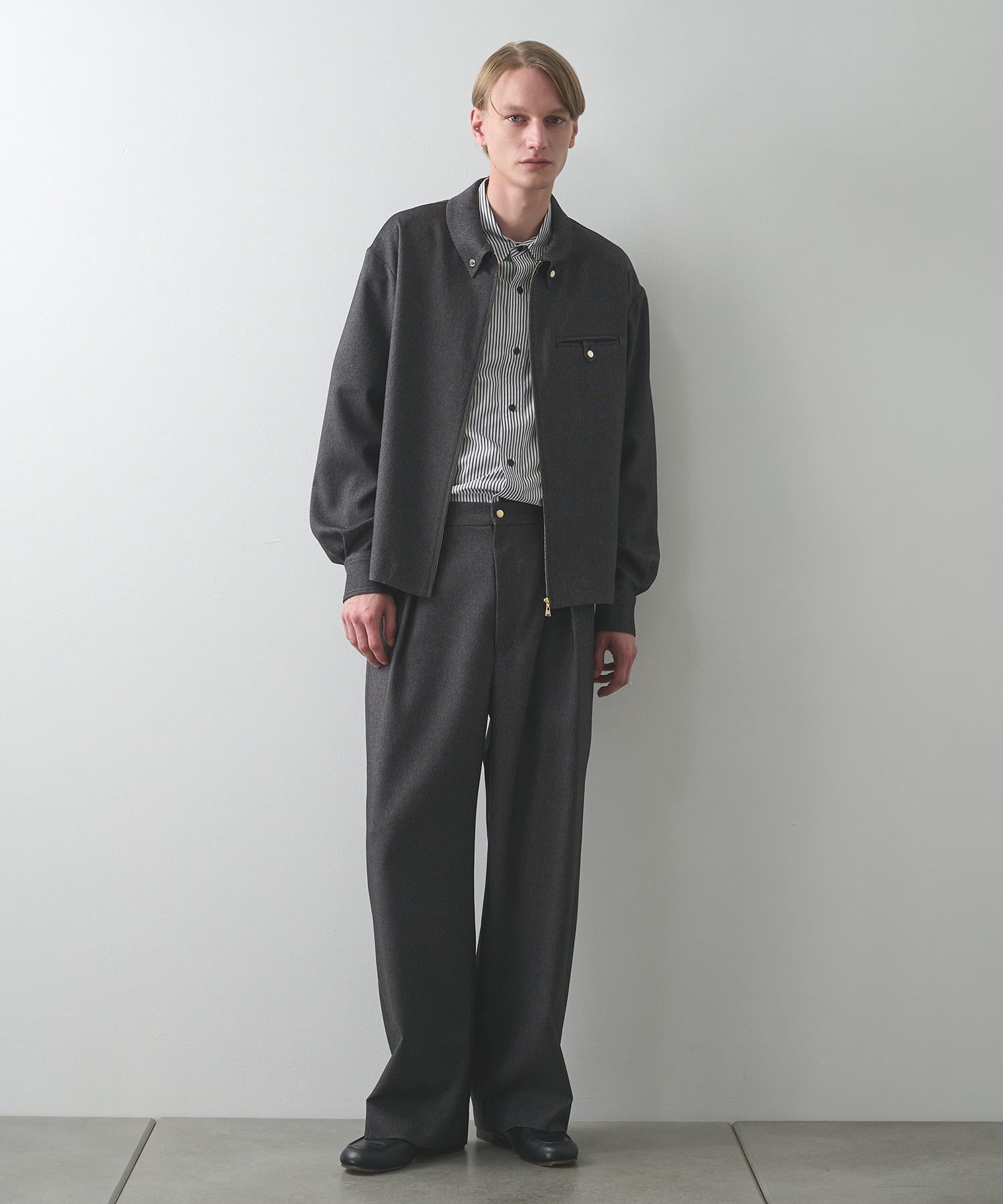 Faux Denim Button-Tab Pocket Zip Up Shirt CULLNI