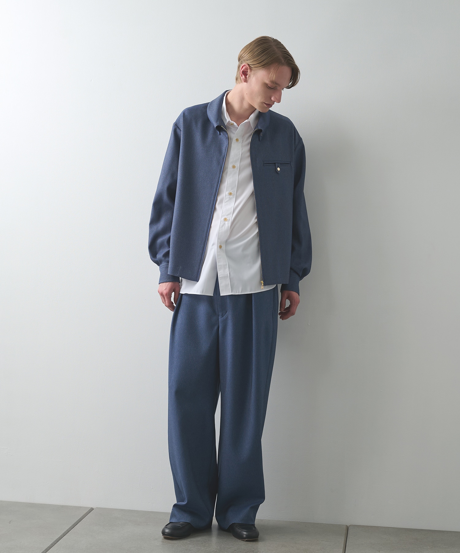 Faux Denim Button-Tab Pocket Zip Up Shirt CULLNI