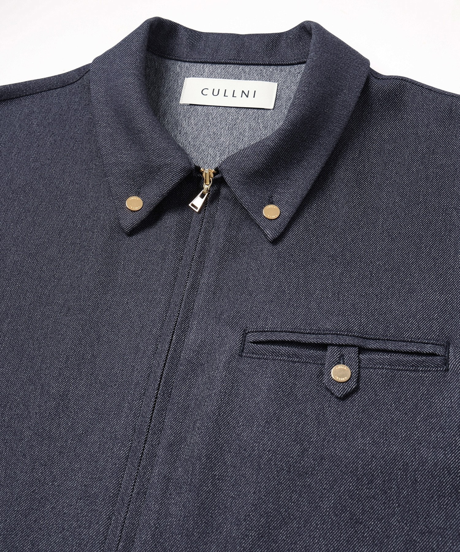 Faux Denim Button-Tab Pocket Zip Up Shirt CULLNI
