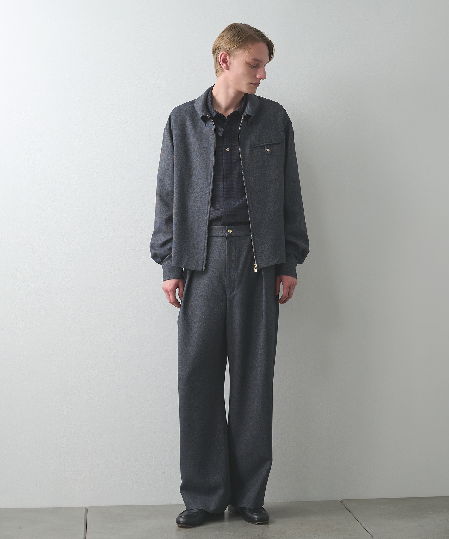 Faux Denim Button-Tab Pocket Zip Up Shirt CULLNI