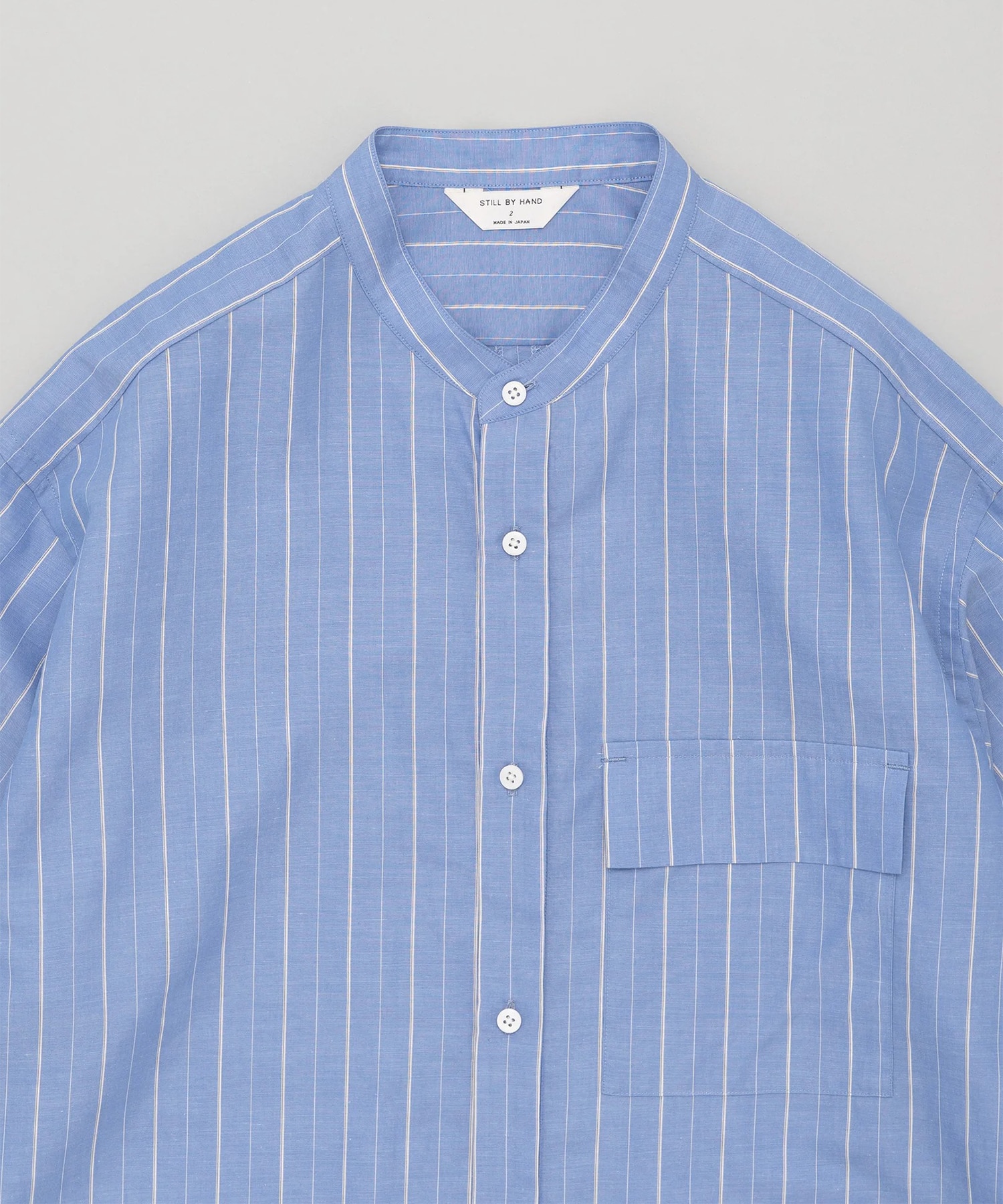 Cotton/ramie band collar shirt STILL BY HAND