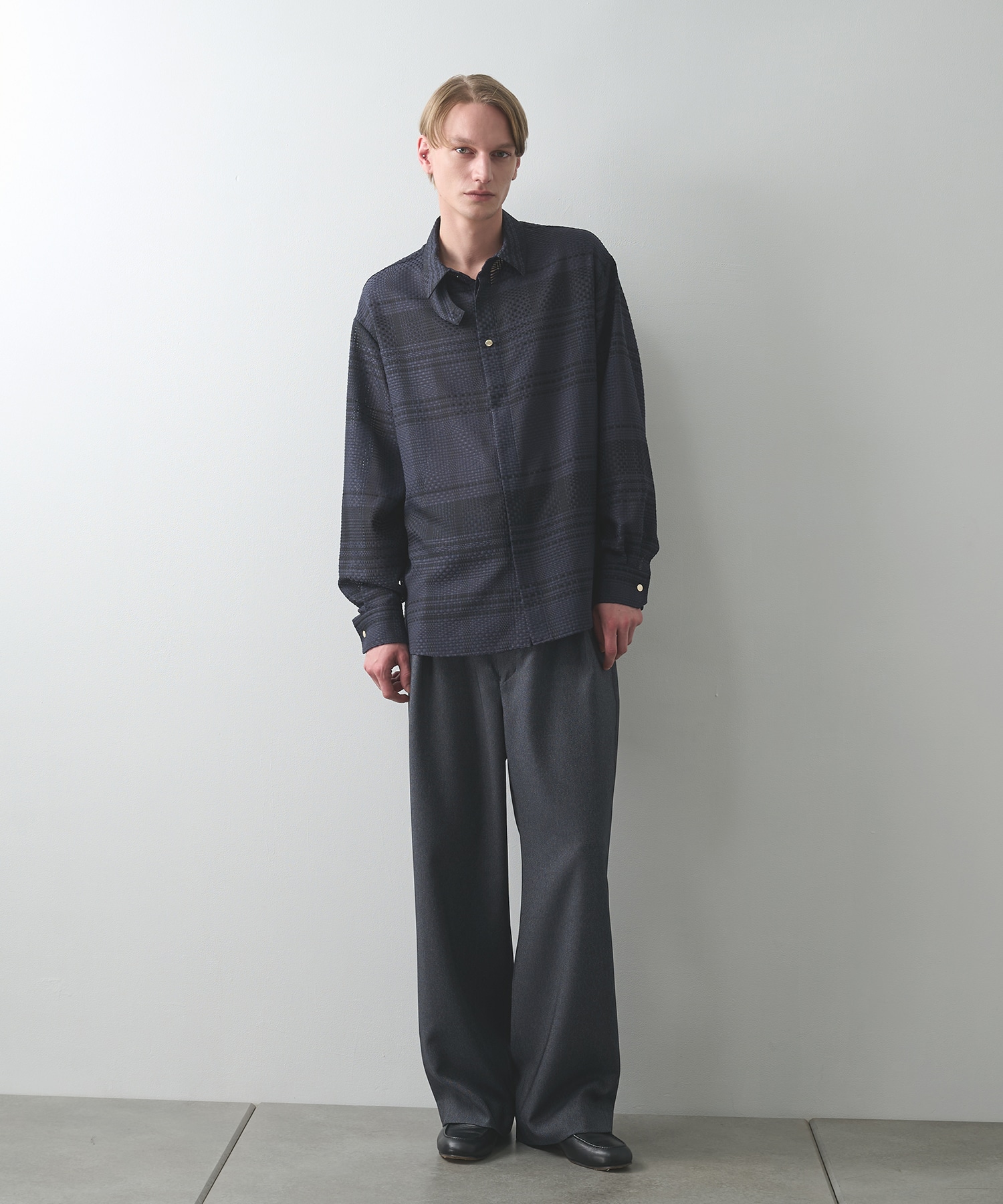 Sheer Tile Check Chin Tab Shirt CULLNI