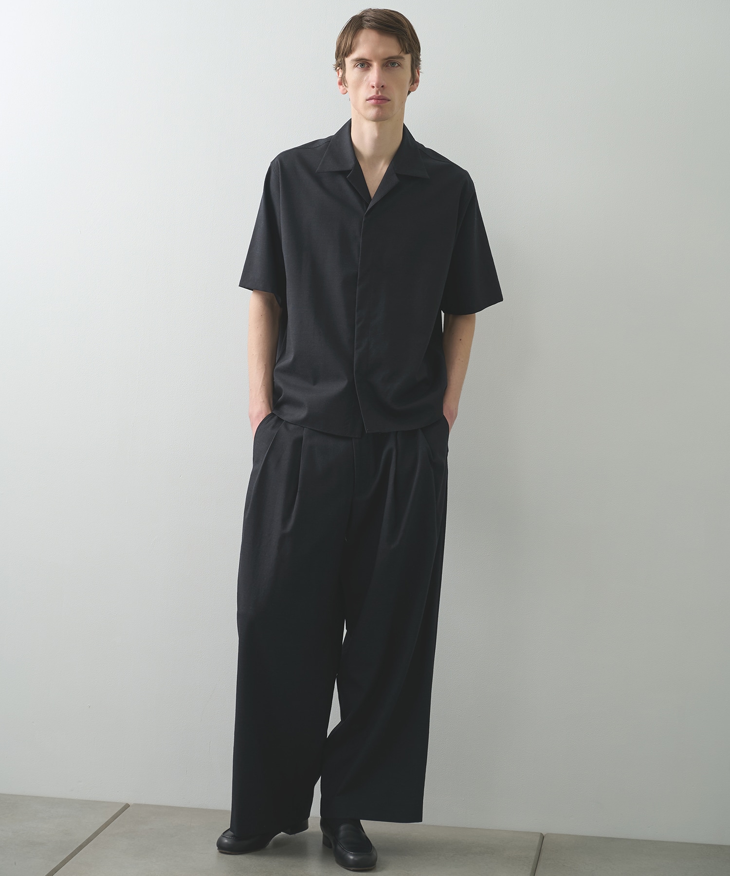 2/72ウールトロピカルワッシャー / フライフロントオープンカラーS/Sシャツ MARKAWARE/marka