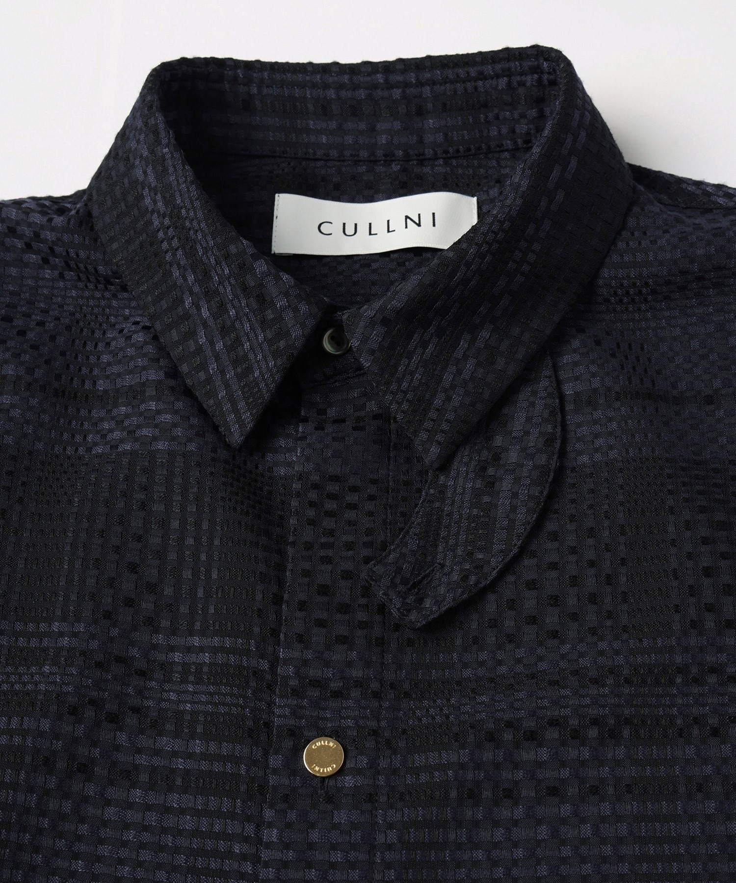 Sheer Tile Check Chin Tab Short Sleeve Shirt CULLNI