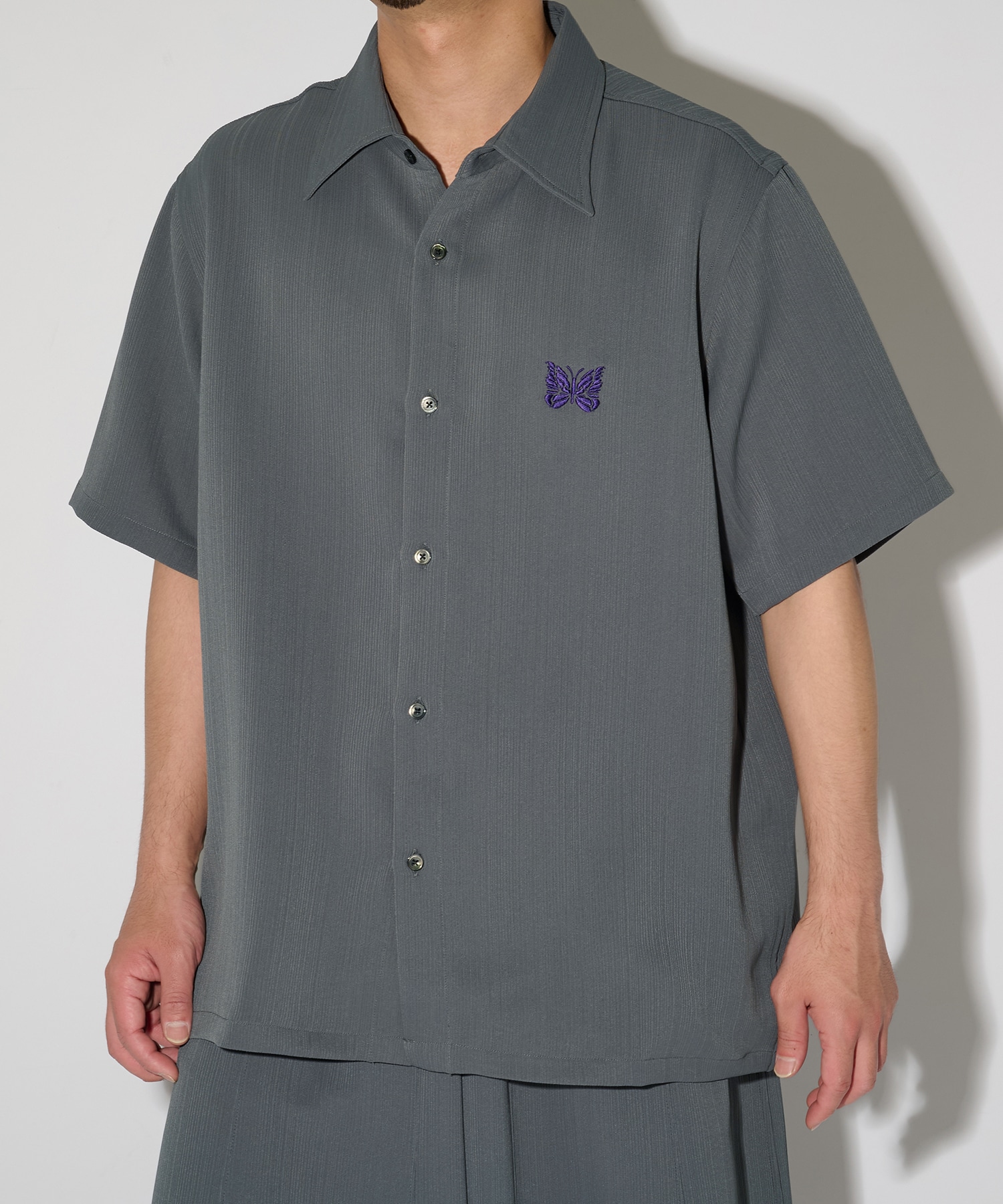 別注 Papillon Emb. S/S Shirt - Art Pique Pleats NEEDLES