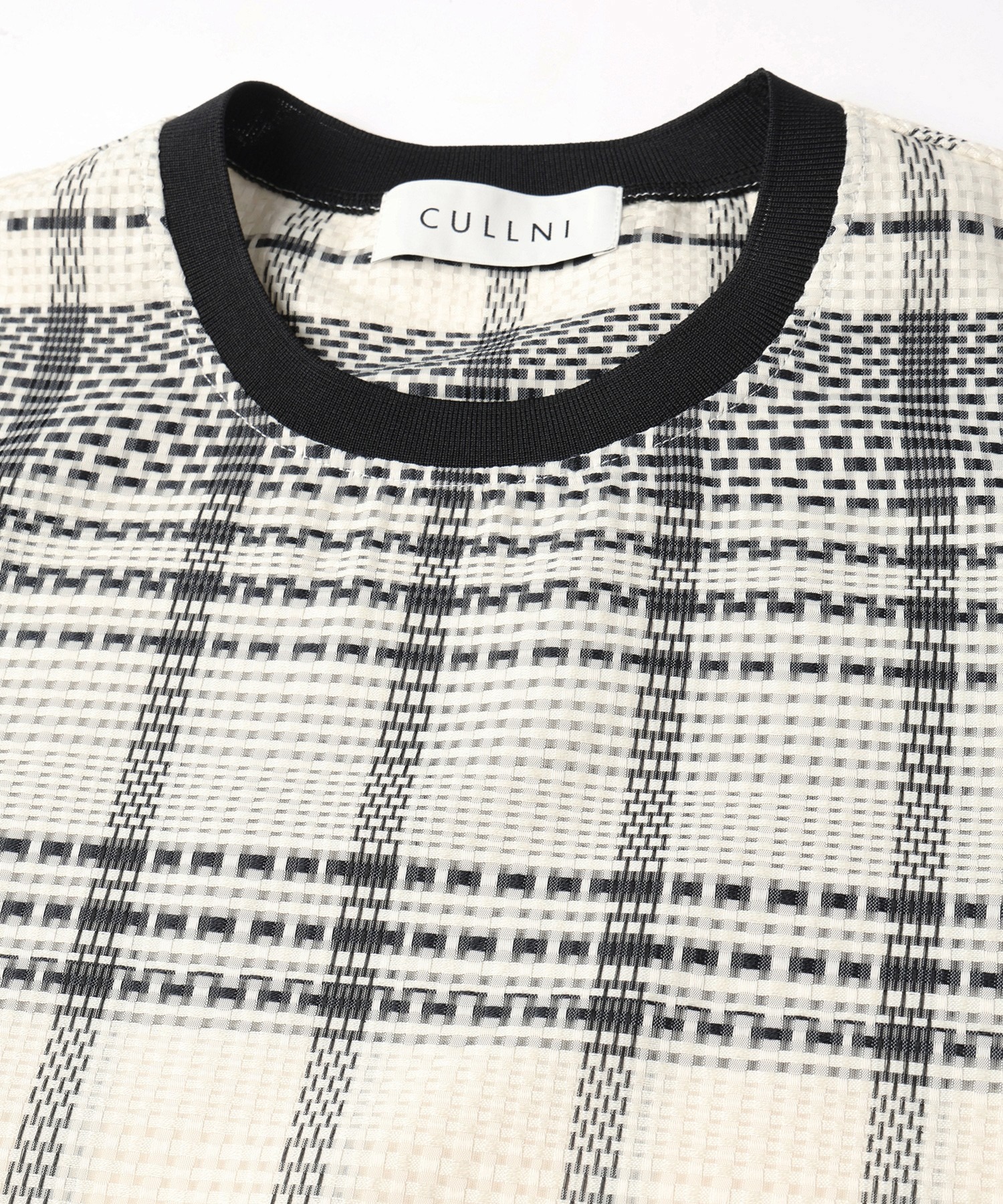 Sheer Tile Check Drawstring Short Sleeve Pullover CULLNI