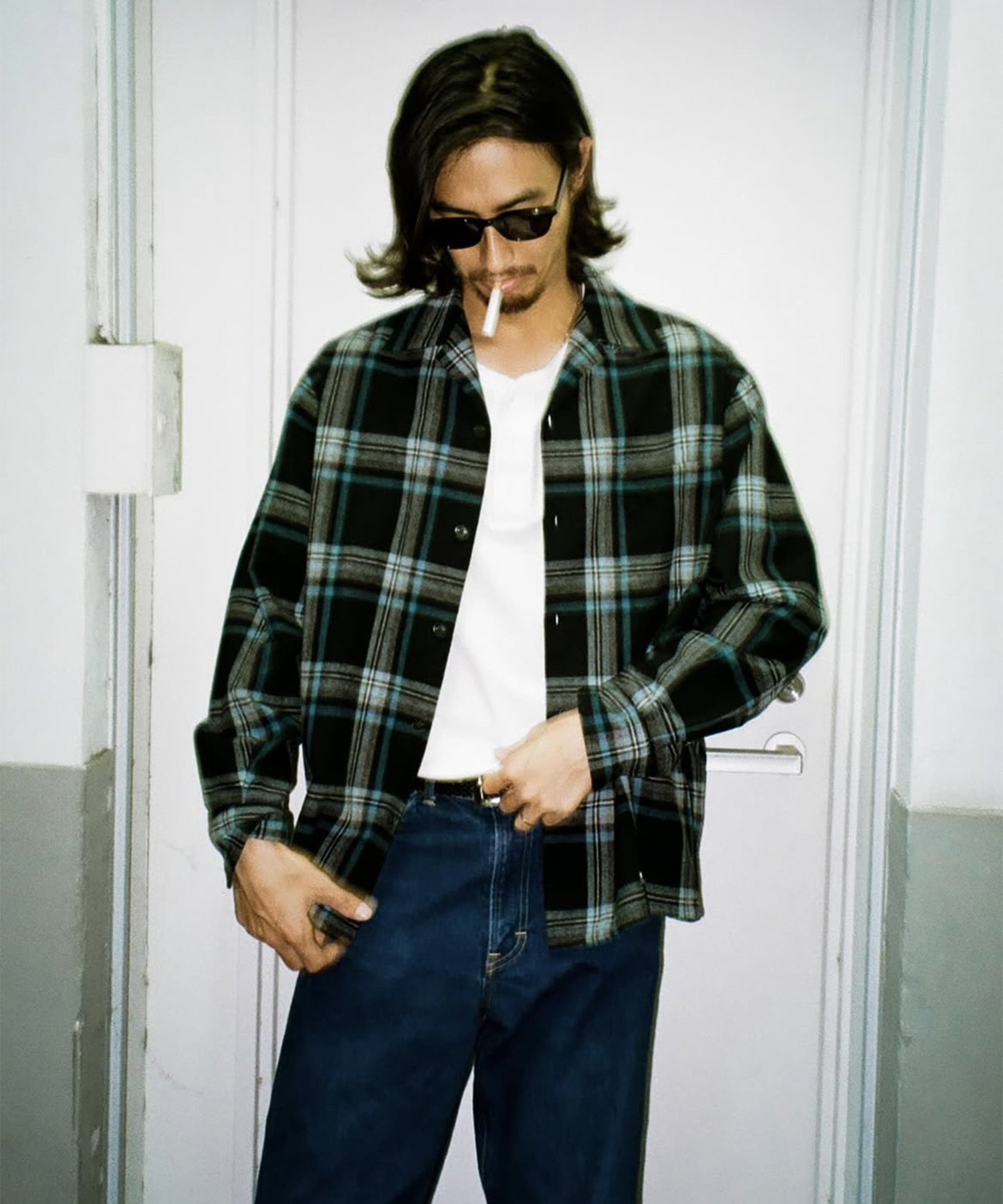 WOOL OMBRE CHECK OPEN COLLAR SHIRT L/S (TYPE-3) WACKO MARIA