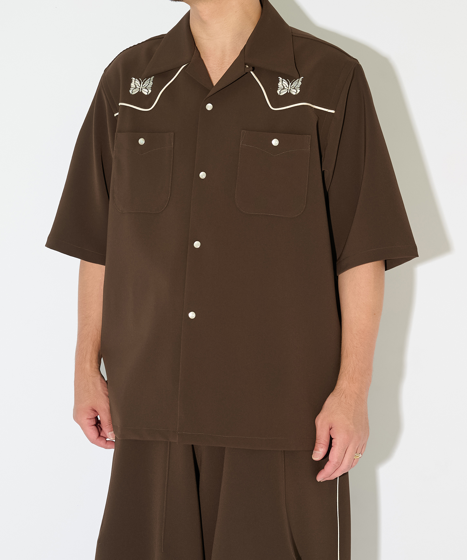別注 Piping Cowboy One-Up S/S Shirt-Poly Double Cloth NEEDLES