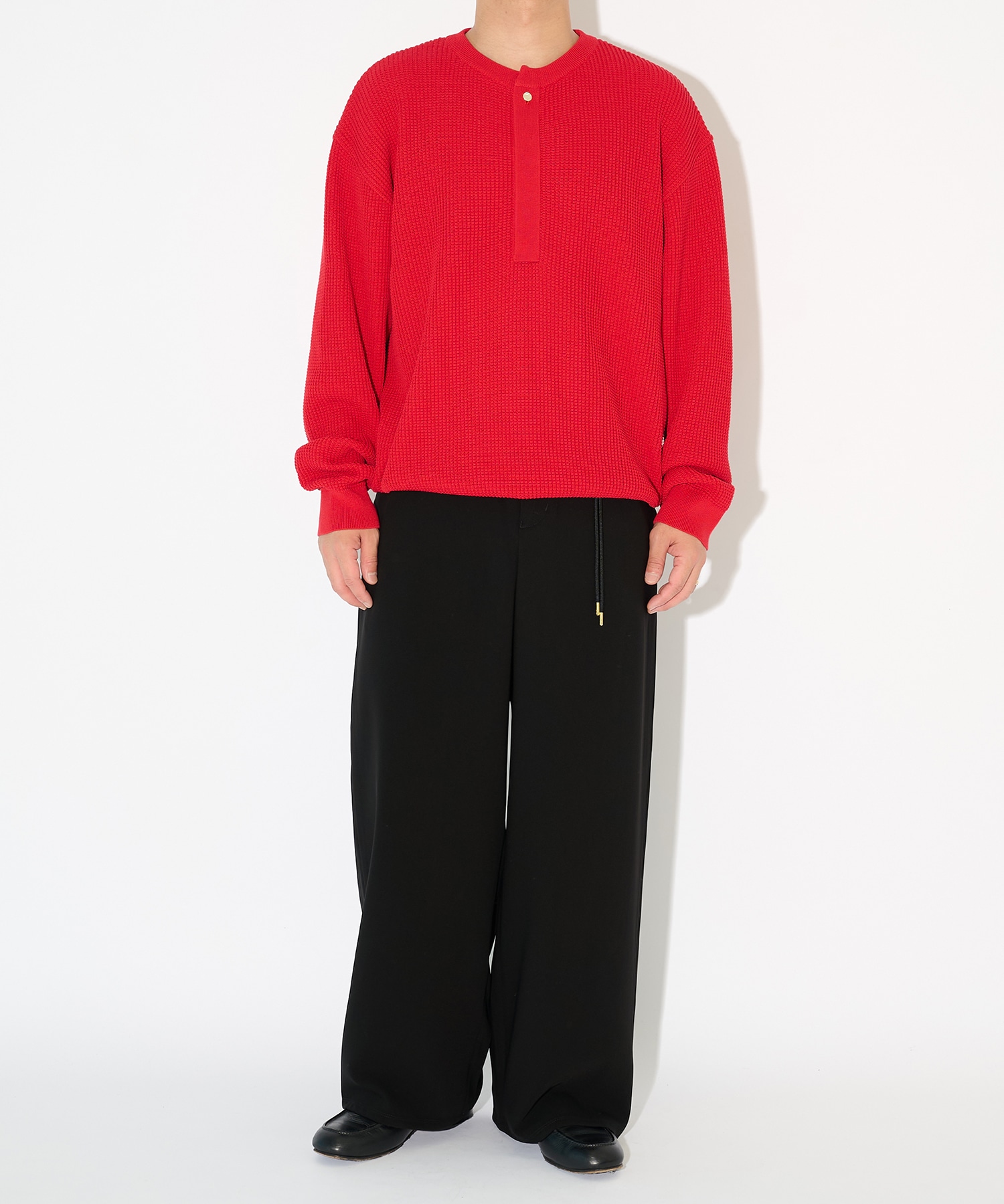 Organic Cotton Waffle Minimal Henley Neck Knit Pullover CULLNI