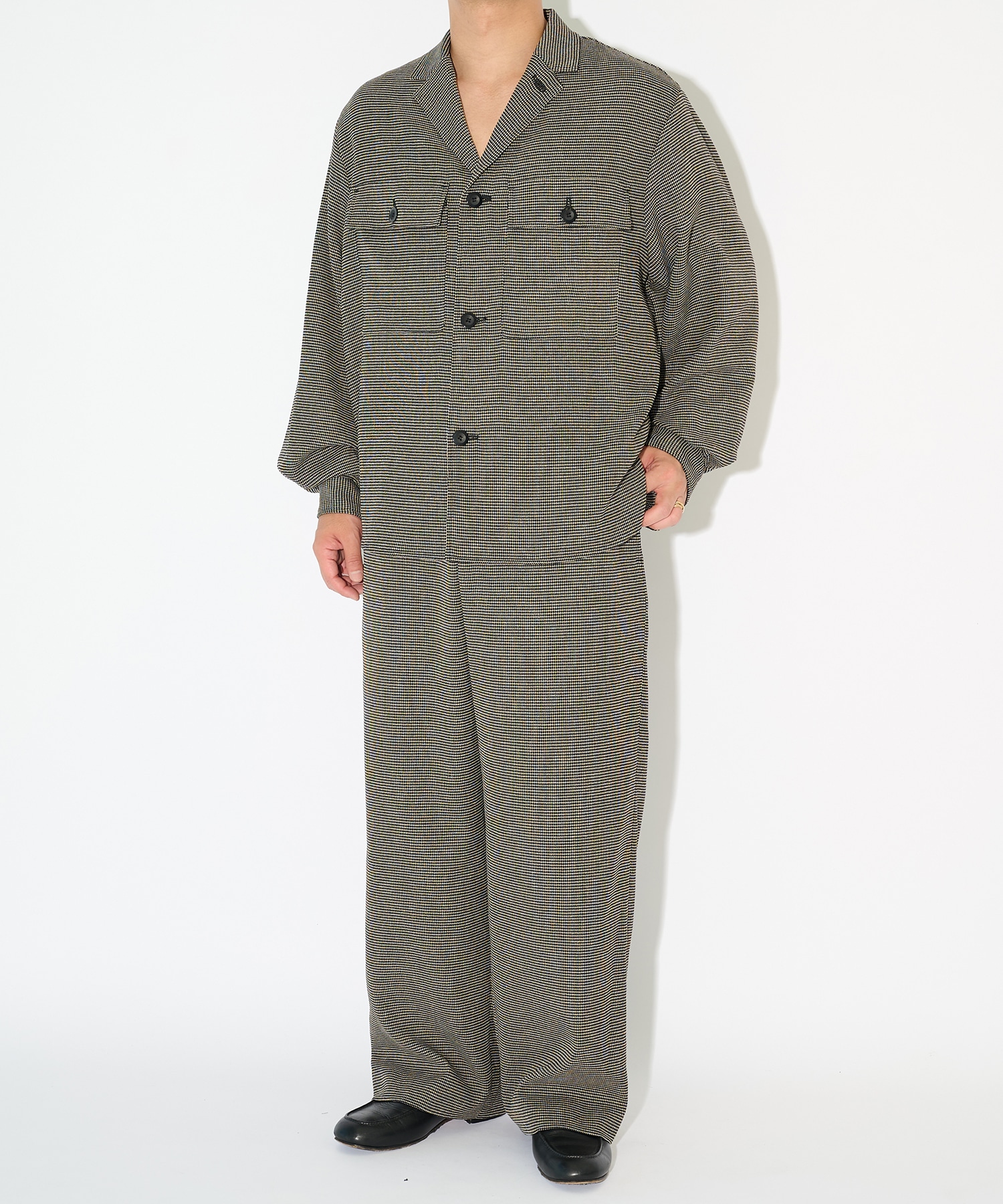 Mix Yarn Mesh Notched Lapel Shirt Blouson CULLNI