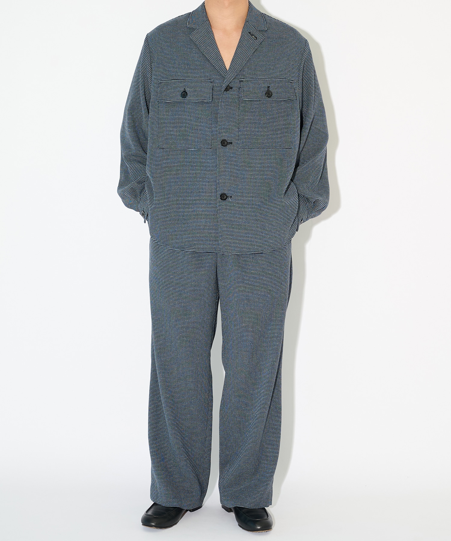 Mix Yarn Mesh Notched Lapel Shirt Blouson CULLNI