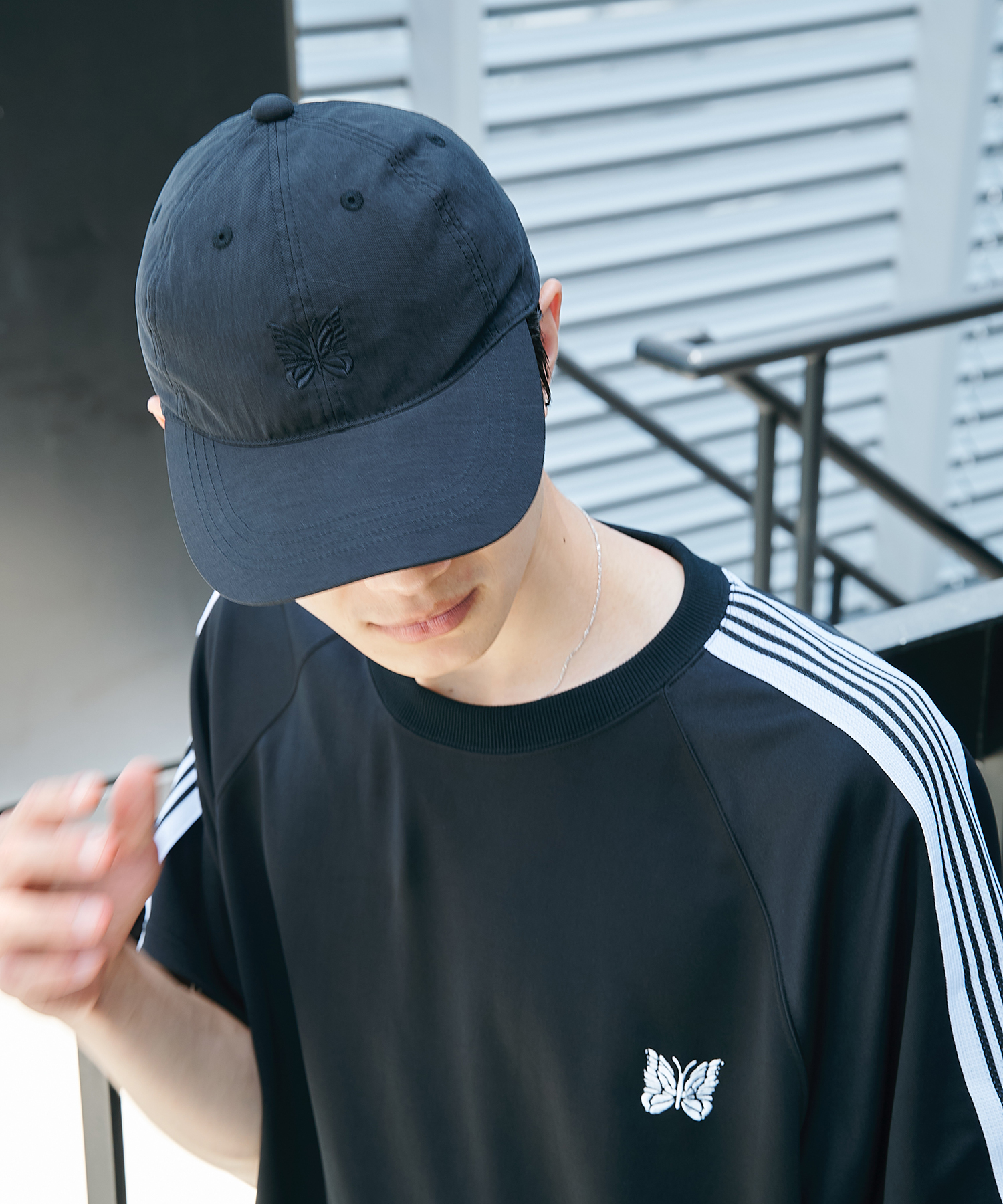別注 Nylon Cap - Papillon Embroidery BLACK NEEDLES