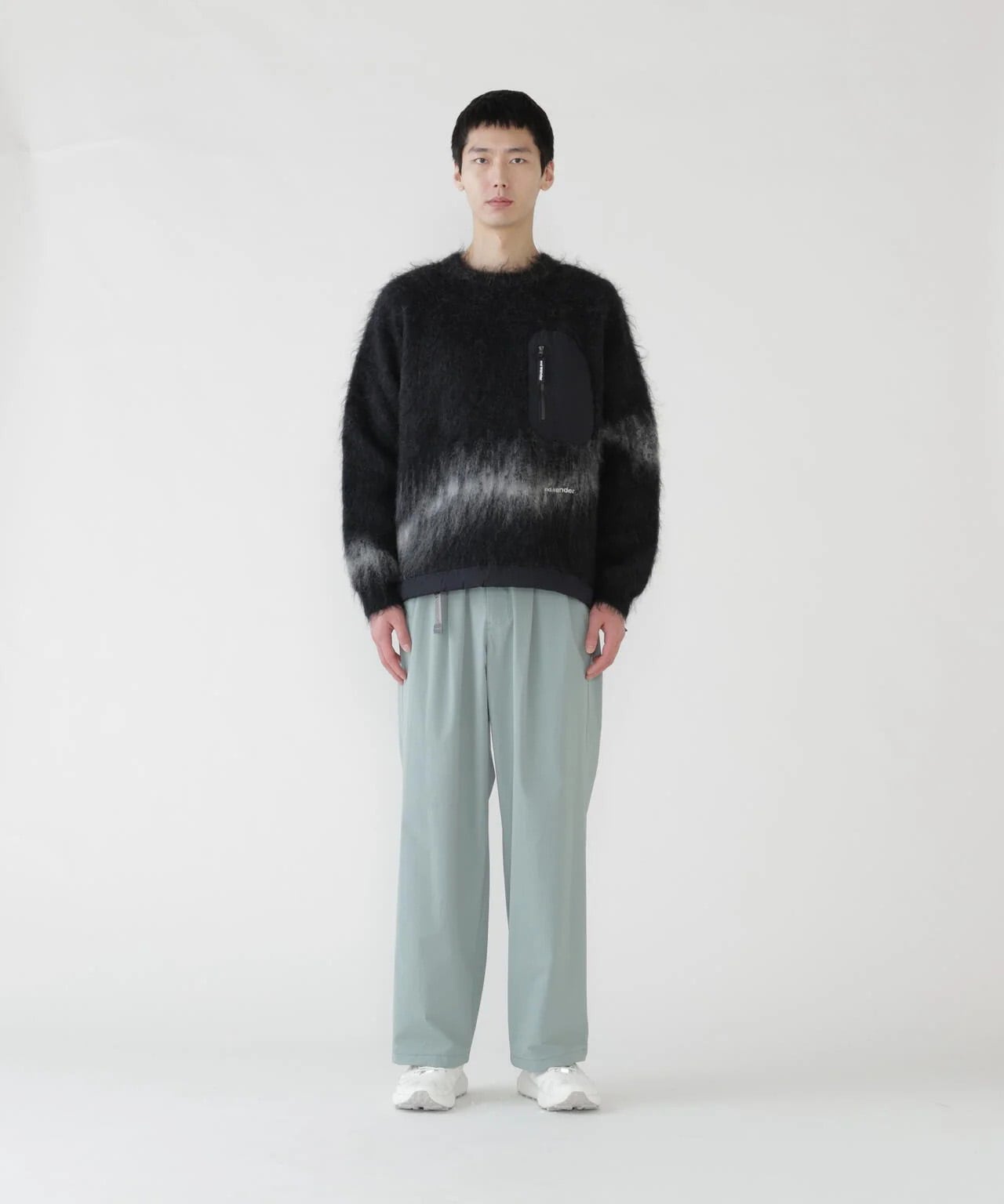 jacquard shaggy knit crew neck and wander