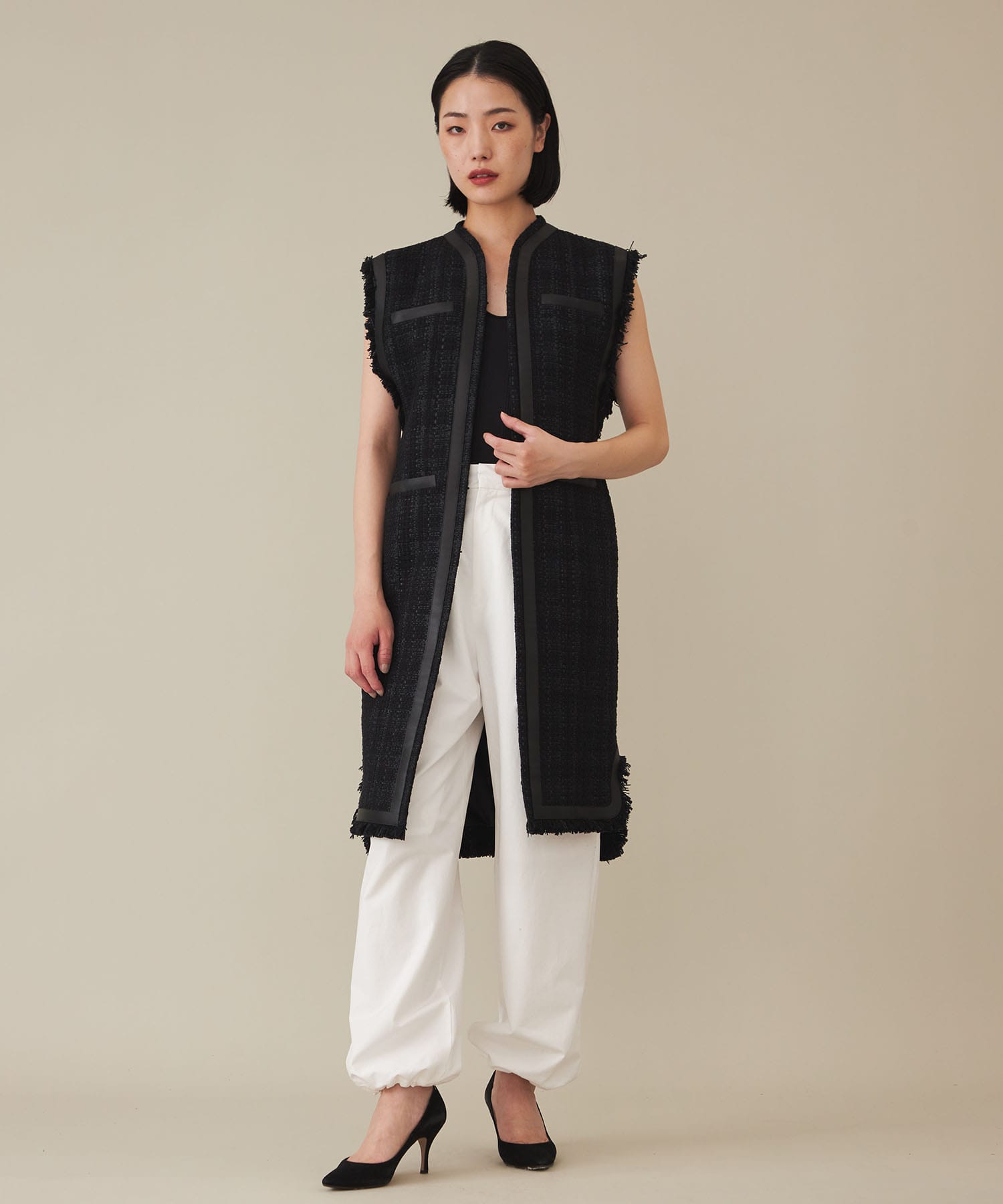 Crafted Tweed Long Vest(1 BLACK): Mame Kurogouchi: WOMENS