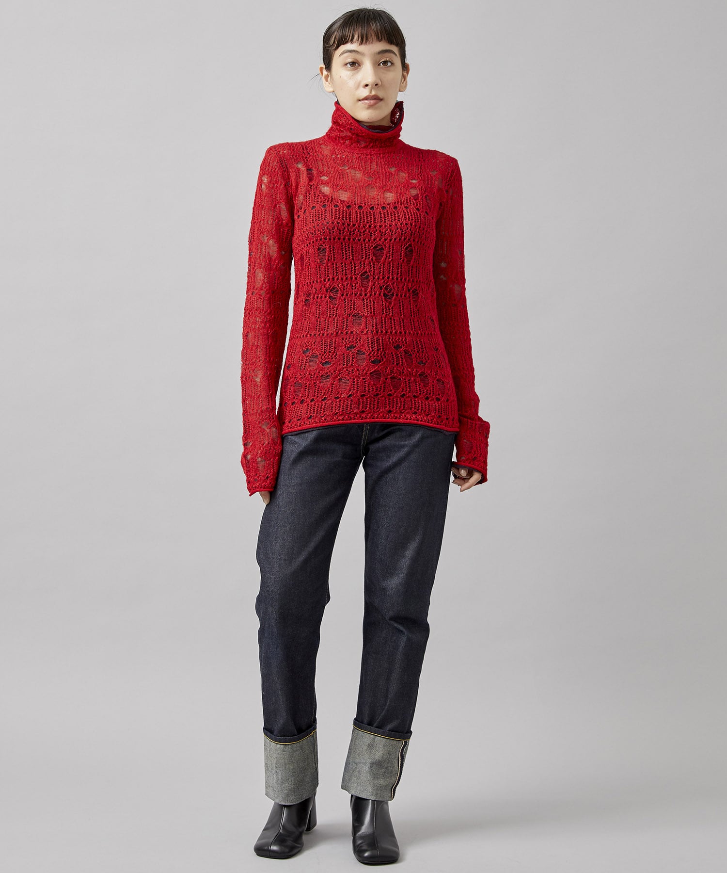 mohair lace knitting high neck pullover｜STUDIOUS