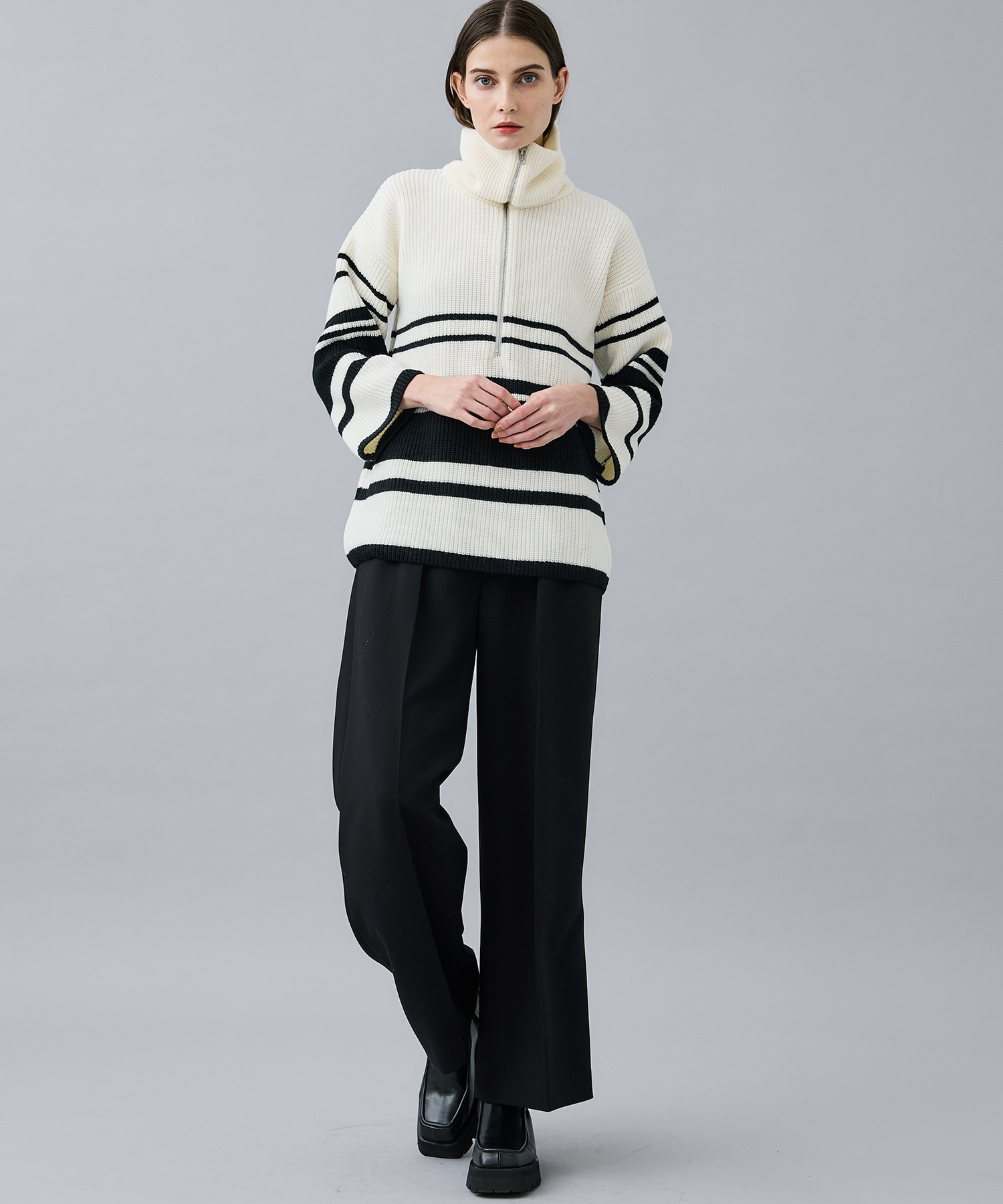 別注〉OVERSIZE BORDER KNIT(0 IVORY): WRAPINKNOT: WOMENS｜ STUDIOUS