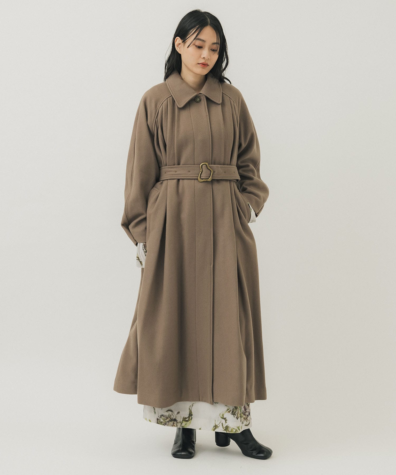 UND FRONT GATHER OPEN SLEEVE COAT ameriアメリヴィンテージ