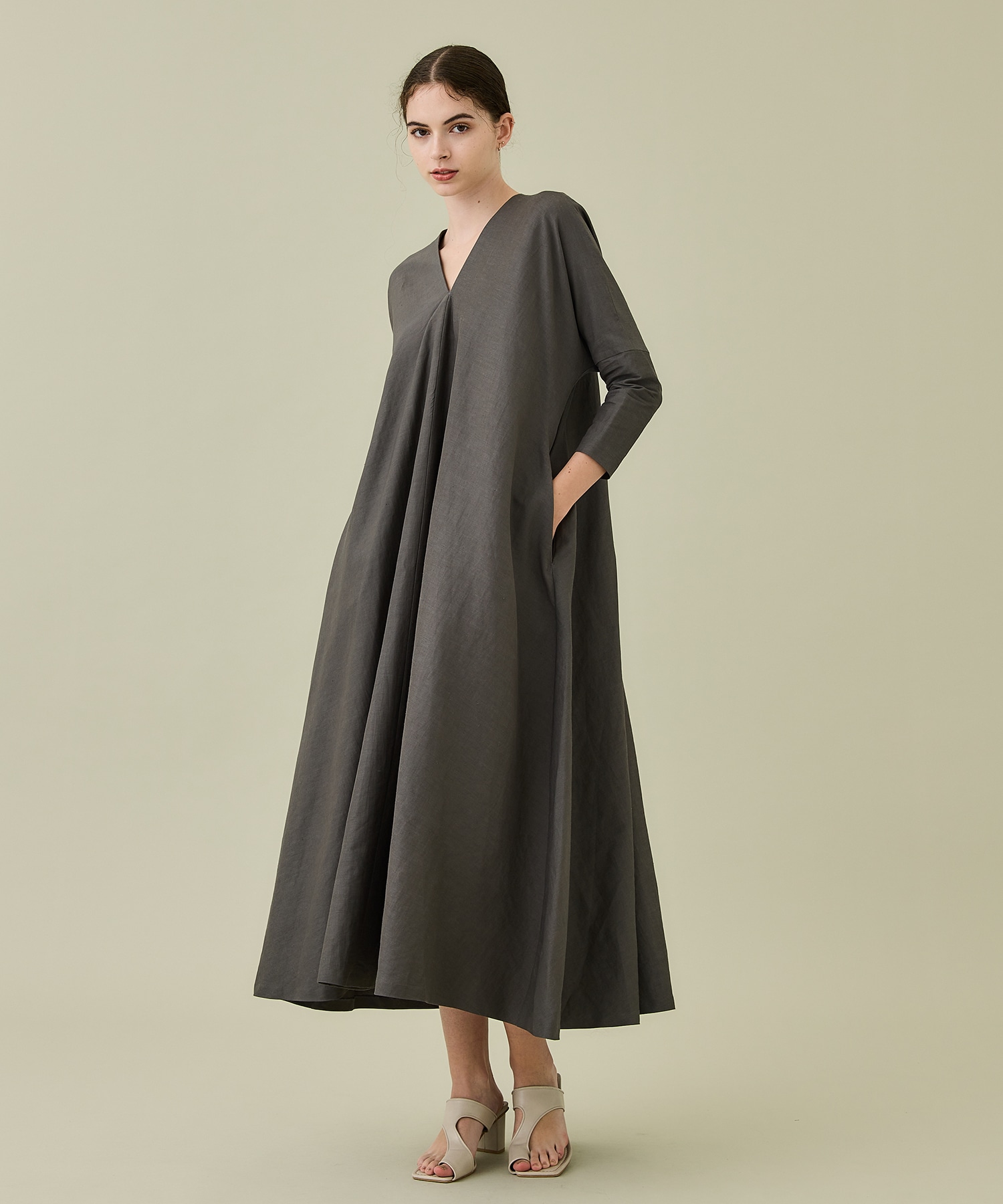 LIGHT HEMP DRAPED DRESS(1 DARK GREY): ATON: WOMENS｜ STUDIOUS