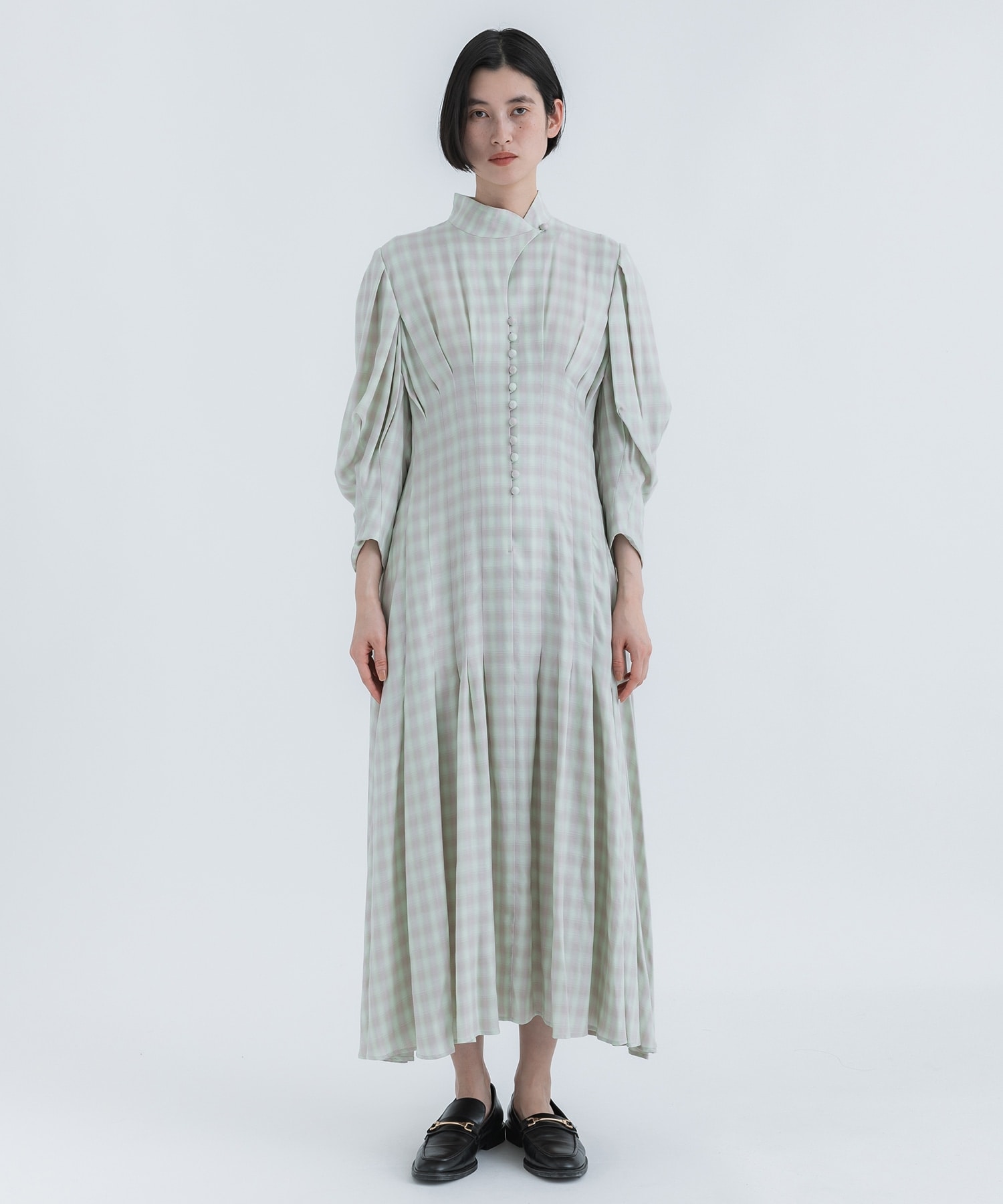 Linen Mix Ombre Check Flared Dress Mame Kurogouchi