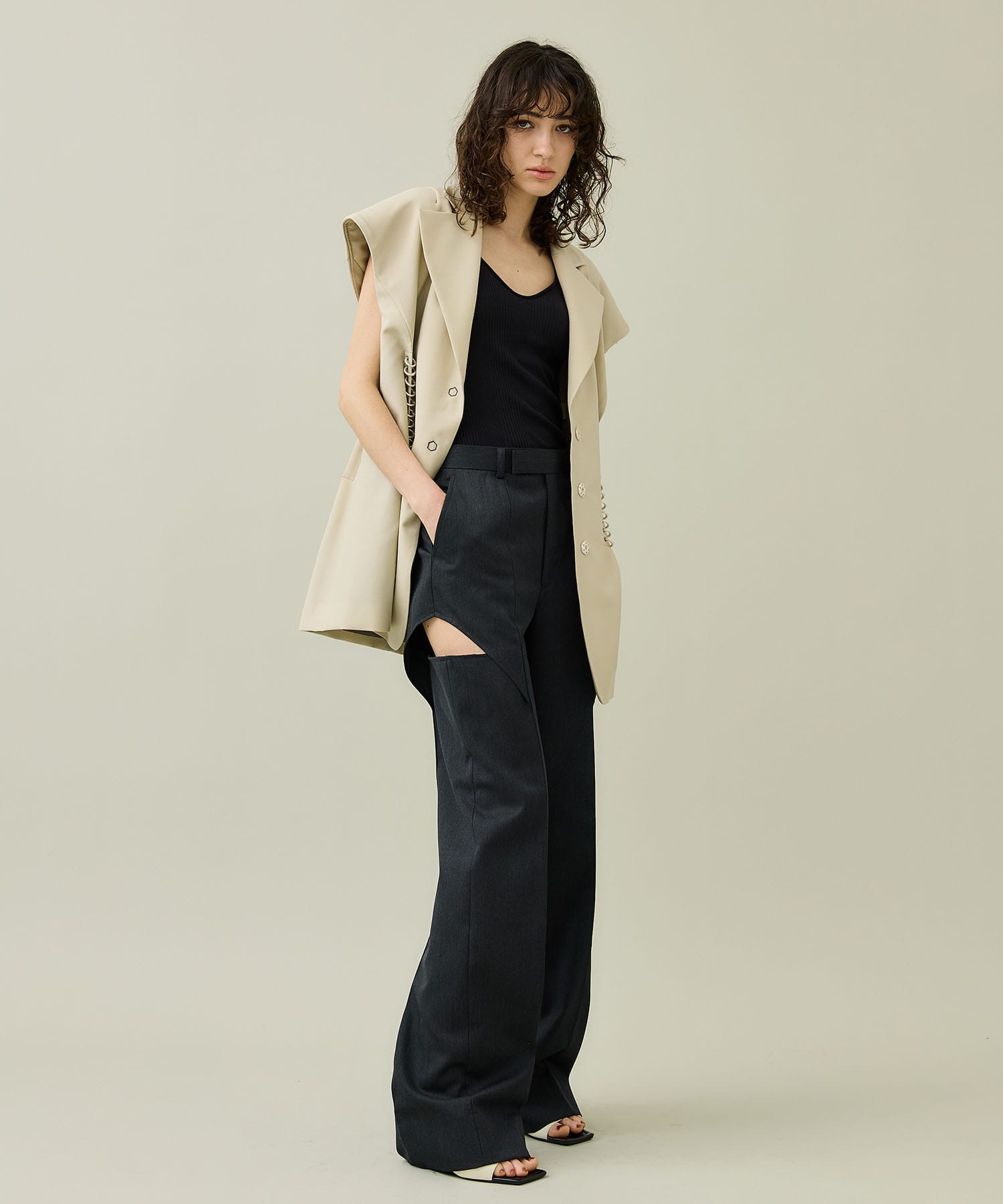 WOOL GABARDINE HOLLOWED OUT TROUSERS