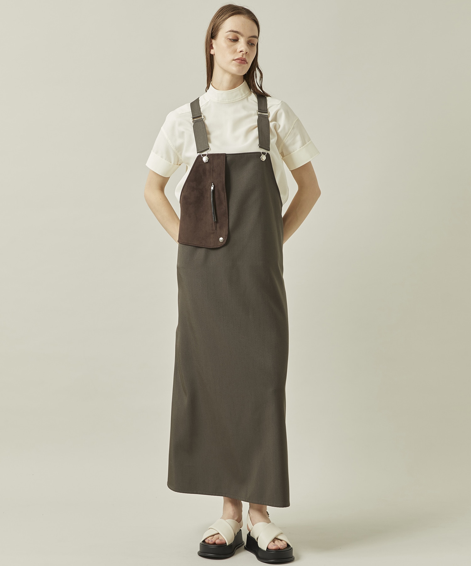 RERACS GUNFLAP APRON DRESS(36 KHAKI): THE RERACS: WOMENS