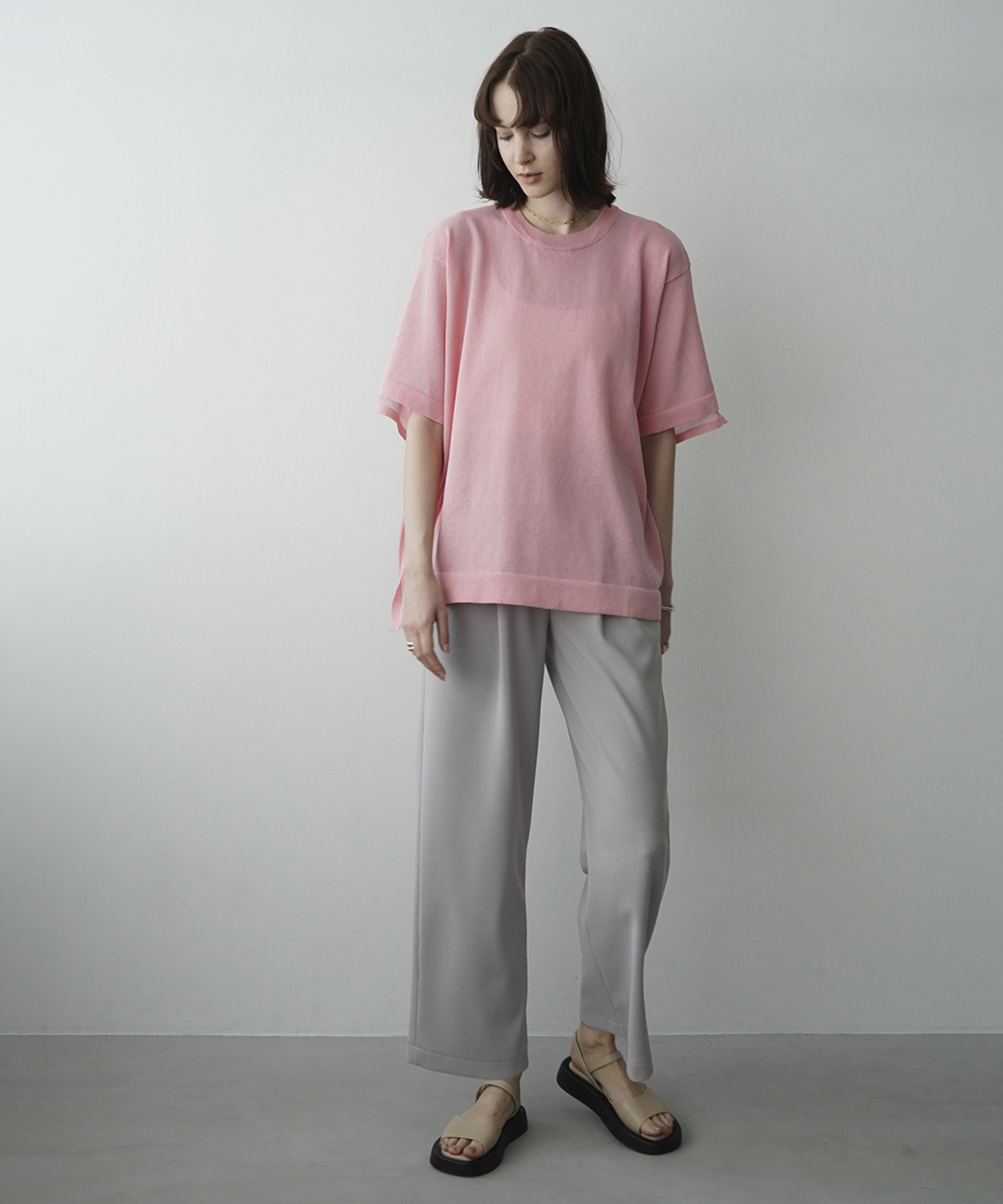 CLANE RIB STRIPE TUCK PANTS - ネックレス