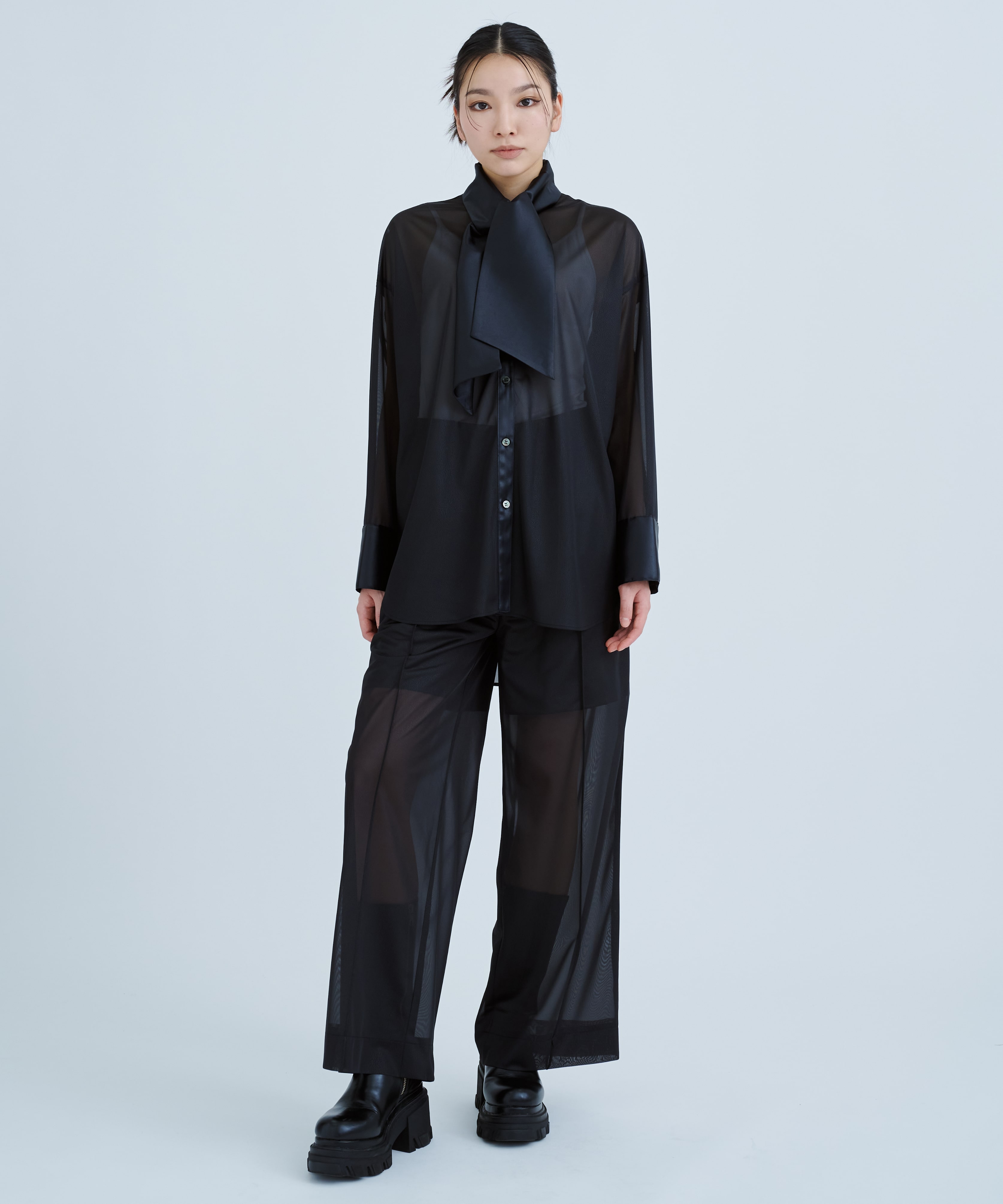 Leather Like Sheer Shirt(FREE BLACK): STUDIOUS: WOMENS｜ STUDIOUS 