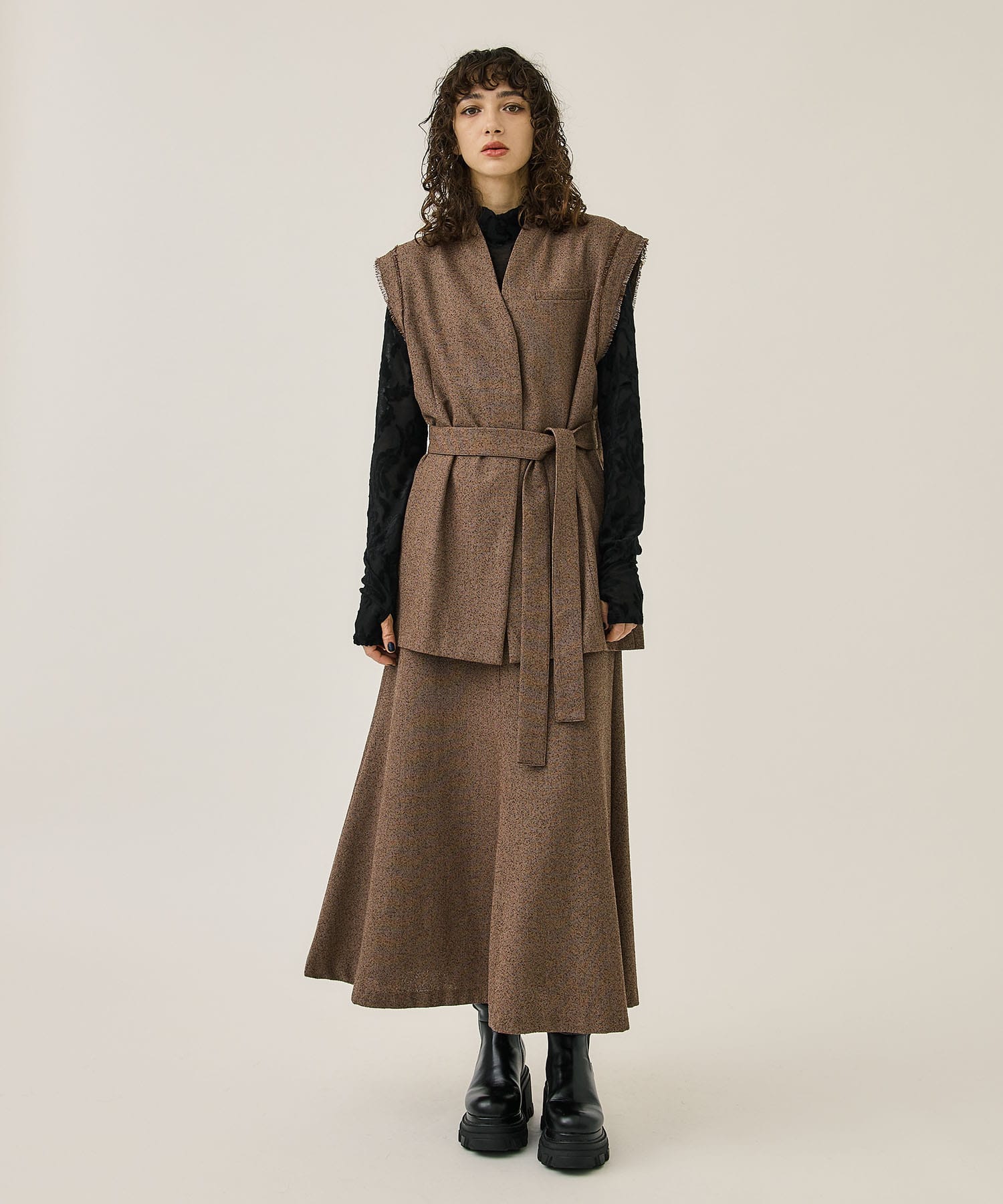 MANY WAY TWEED SET UP DRESS(S BROWN): AMERI: WOMENS｜ STUDIOUS