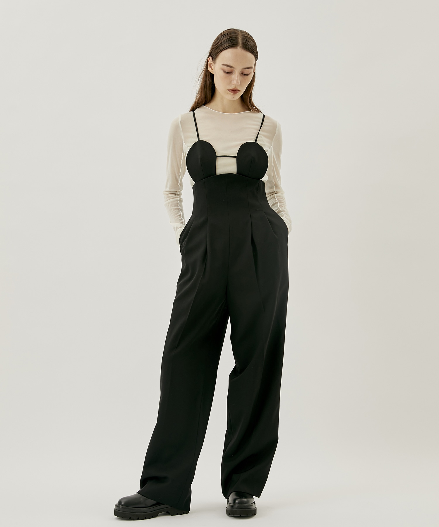 WOOL GABARDINE 2WAY BRA JUMPSUIT(1 BLACK): FETICO: WOMENS