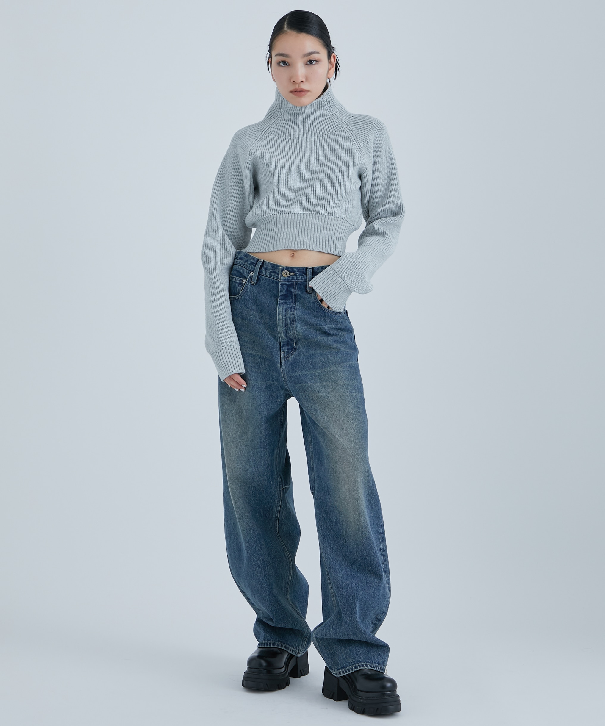 Cropped Chanky Knit Top(FREE LIGHT GREY): STUDIOUS: WOMENS 