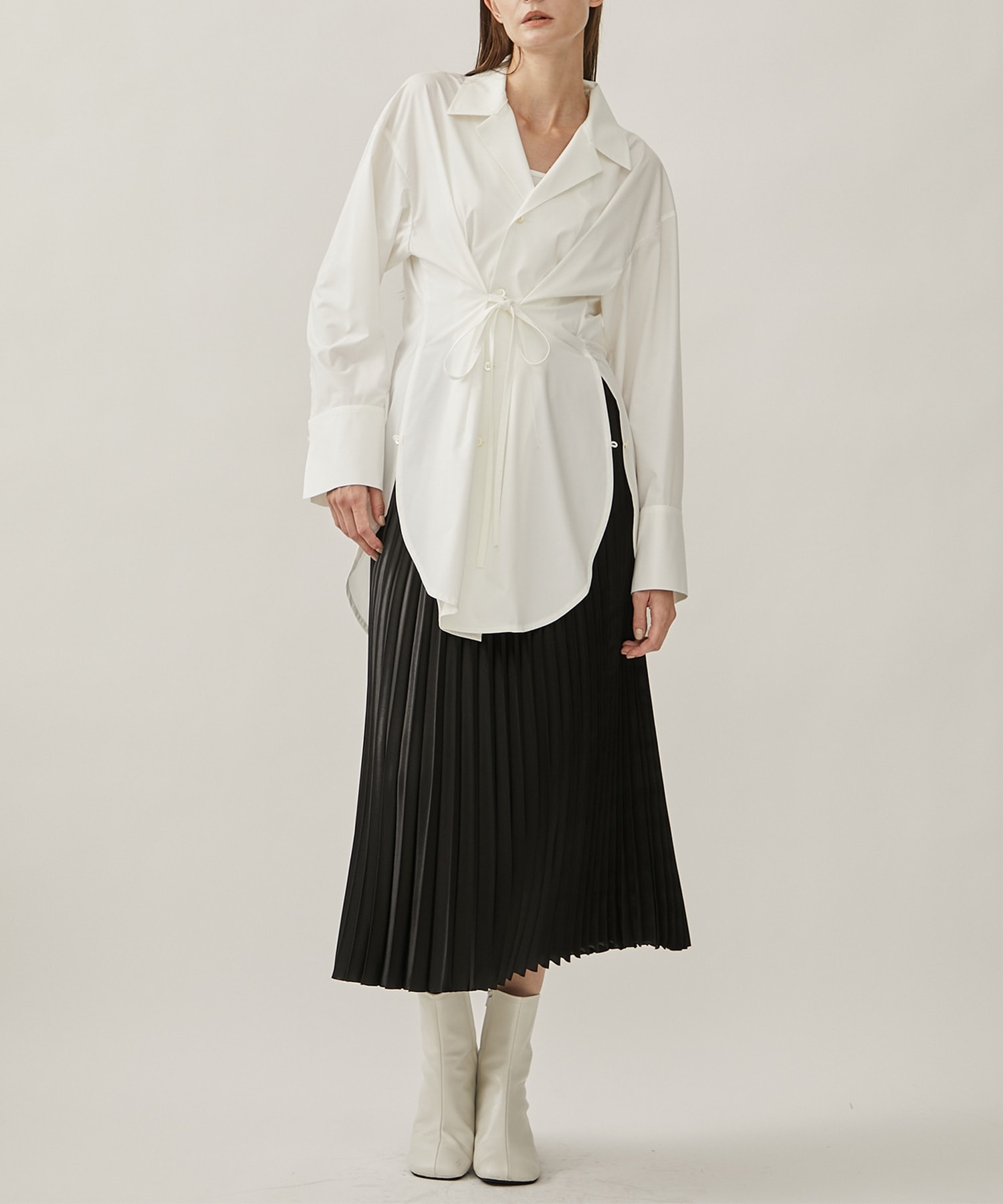Glossy satin pleated skirt(0 BLACK): 08sircus: WOMENS｜ STUDIOUS