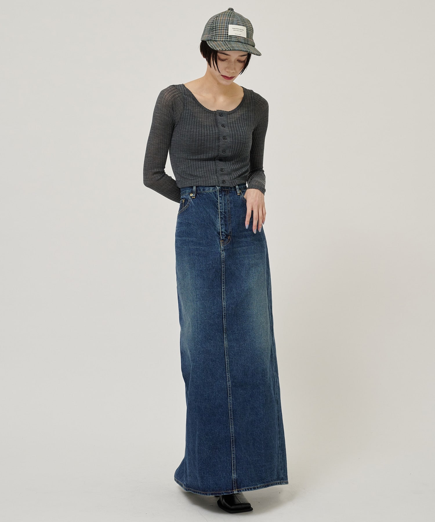 selvedge bleach denim tight skirt(36 BLUE): beautiful people