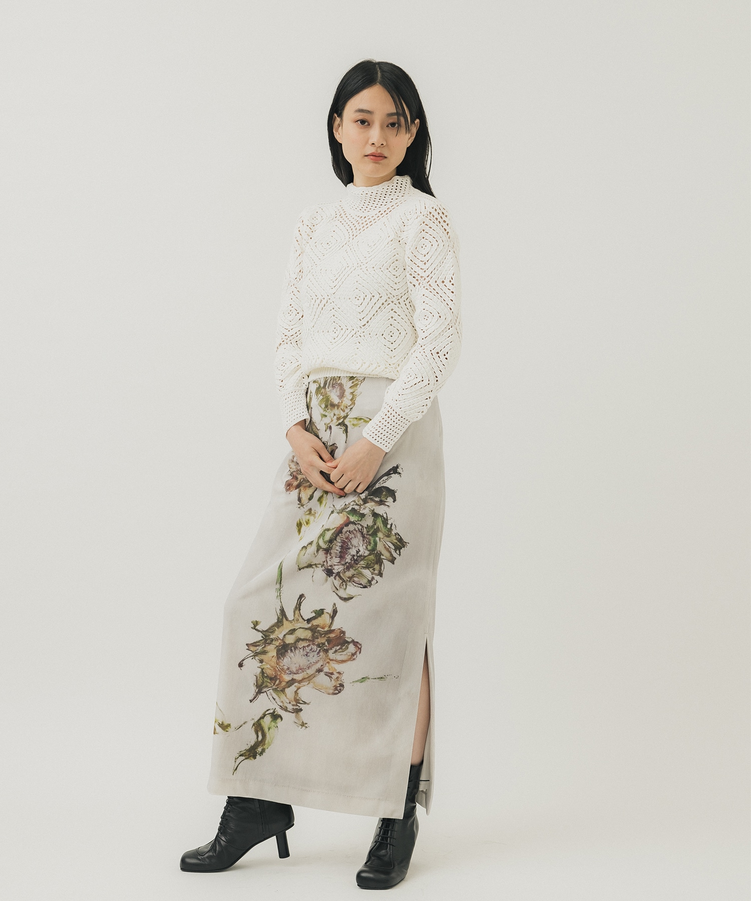 DRY FLOWER VELOUR SKIRT AMERI