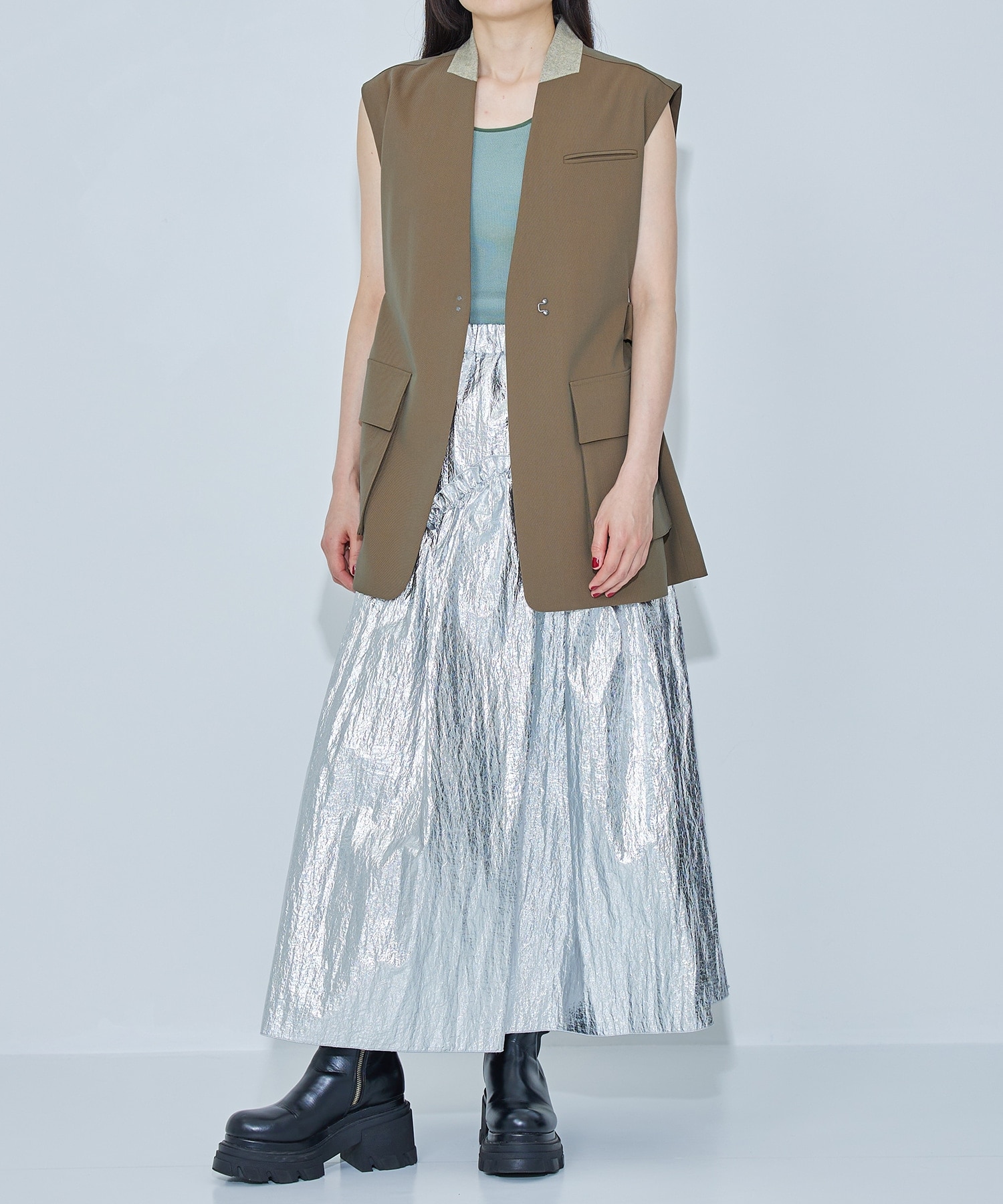 Reversible Metallic Gather Skirt(FREE SILVER): STUDIOUS: WOMENS 