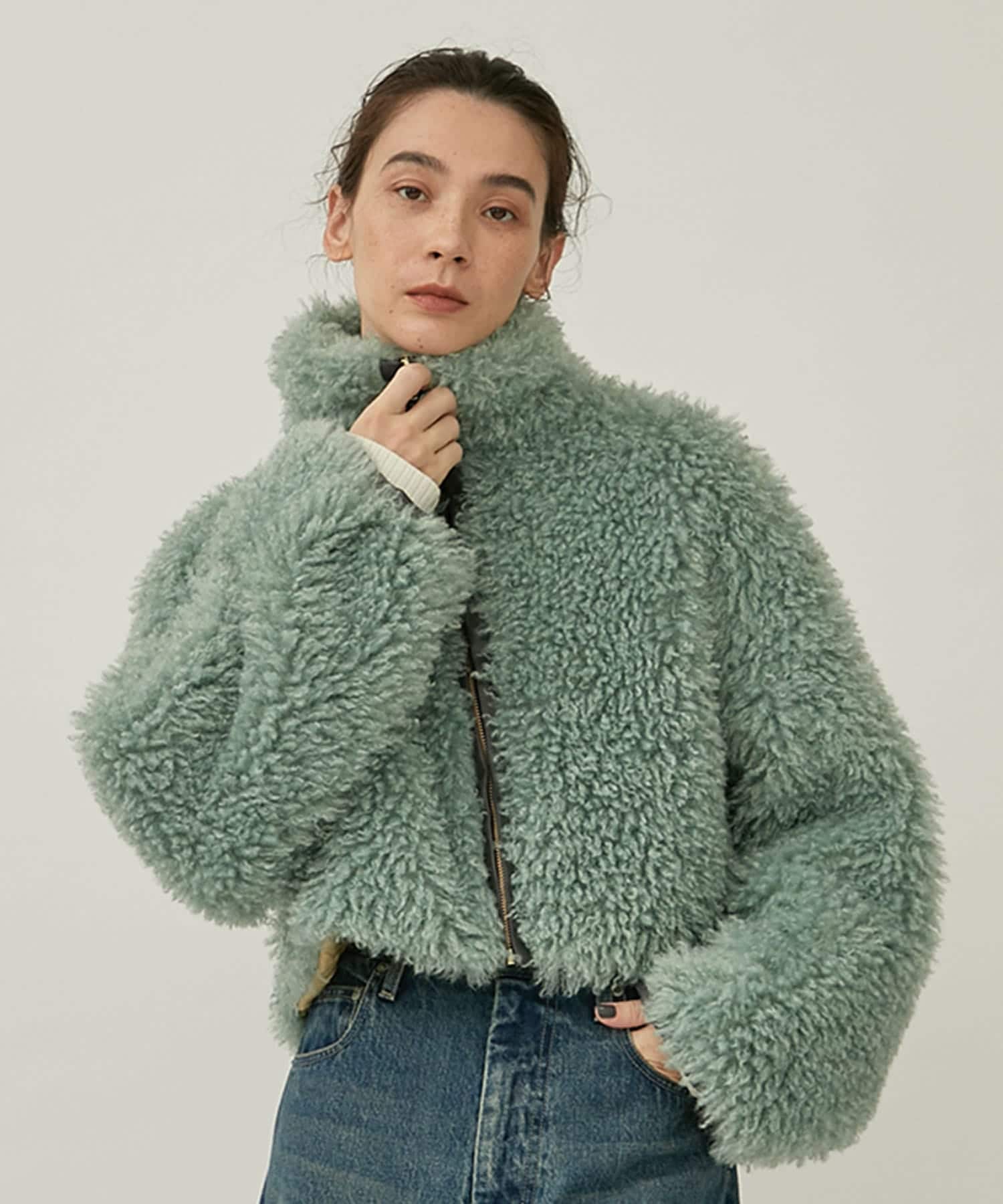 CRIMPED FUR CROPPED BLOUSON THINGS THAT MATTER