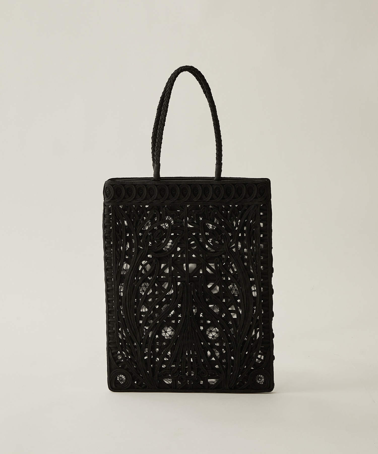 Cording Embroidery Tote Bag - black