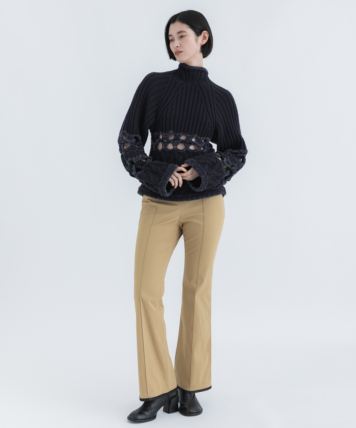 Basket Pattern Combination Knitted Pullover Mame Kurogouchi