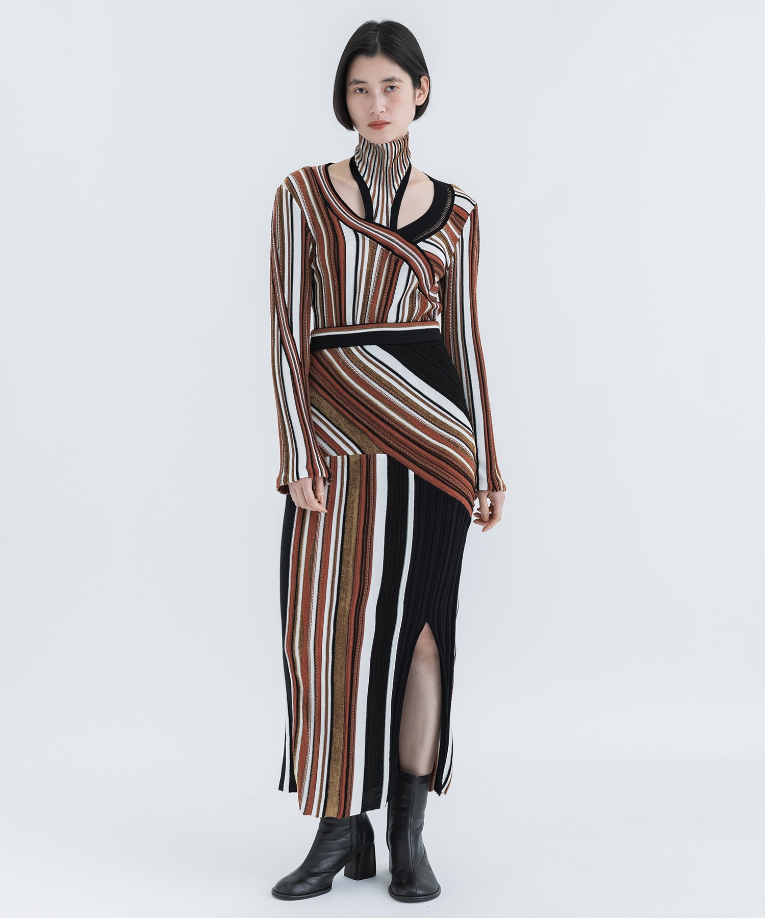 Stripe Jacquard Knitted Skirt Mame Kurogouchi