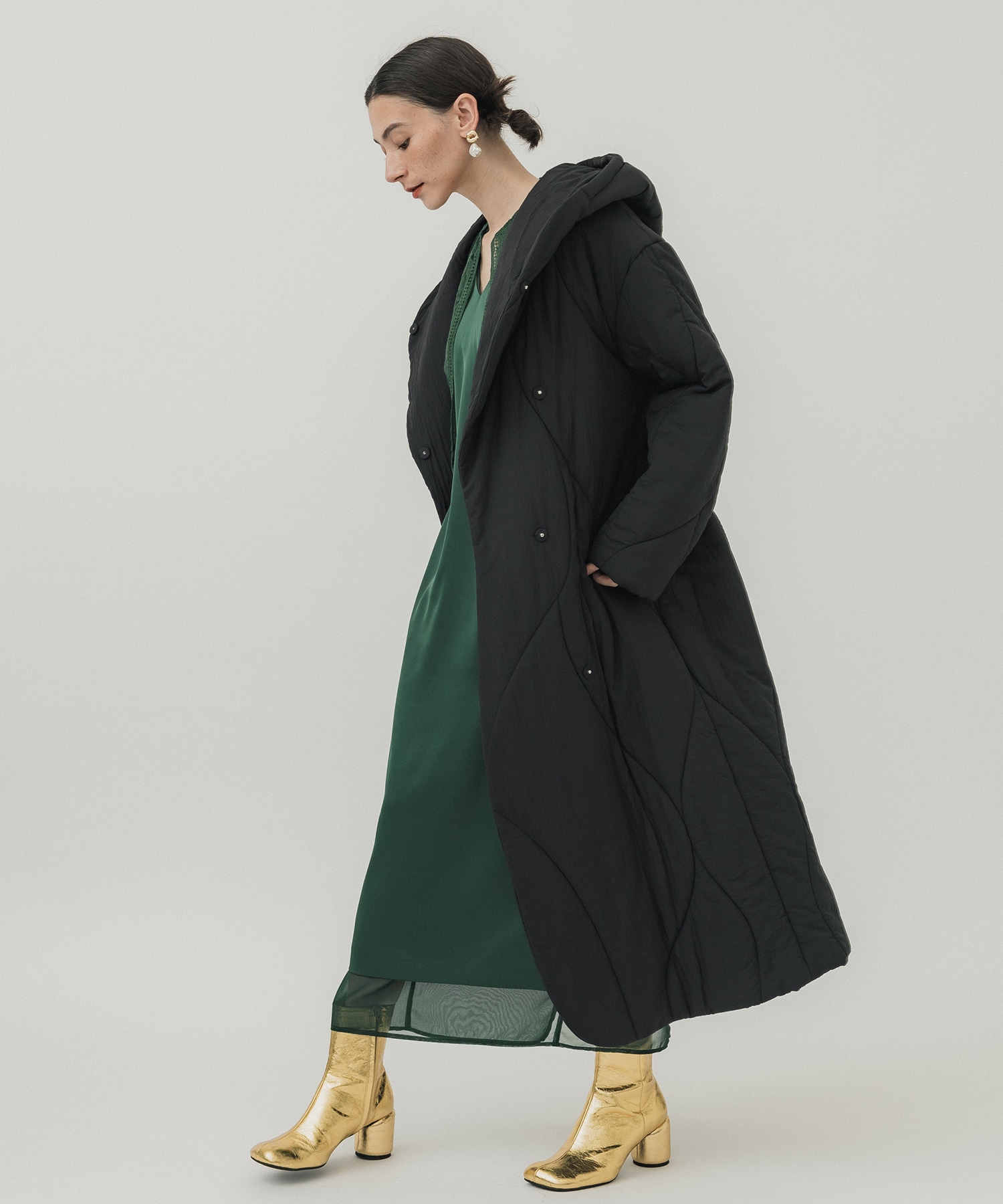 カラーブラックWAVE STITCH HEAT POLAK LONG COAT