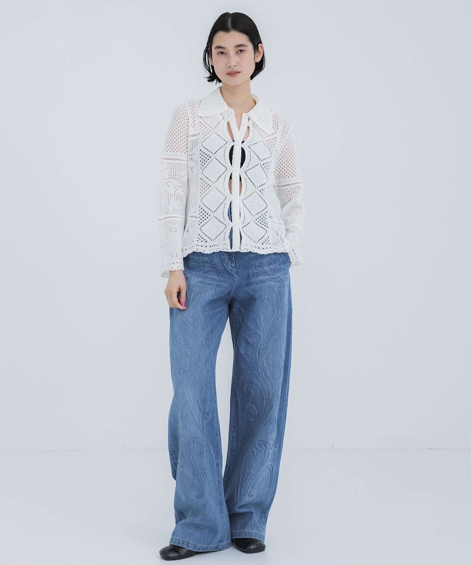 Cotton Lace Knitted Cardigan(1 WHITE): Mame Kurogouchi: WOMENS ...