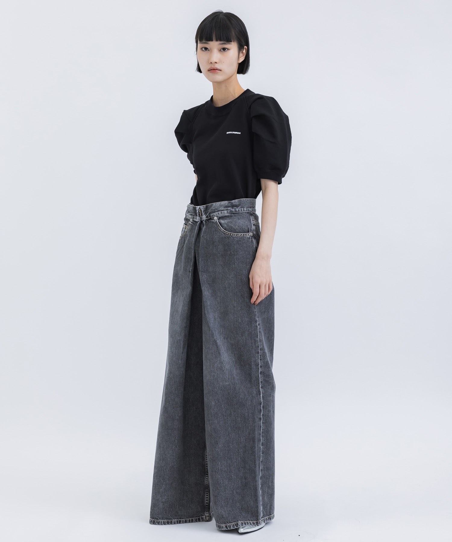 WASHED DENIM WIDE PANTS (SHORT LENGTH) JOHN LAWRENCE SULLIVAN