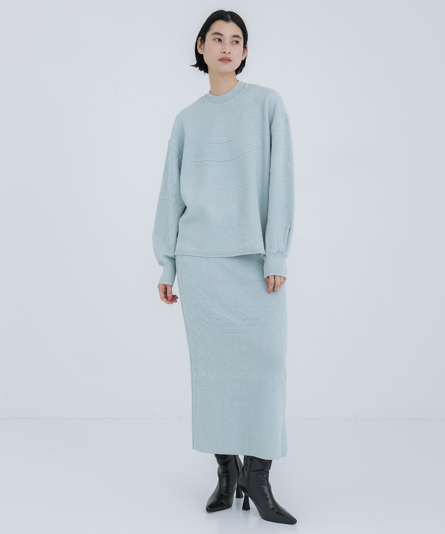 Floral Pattern Jacquard Washed Knitted Skirt Mame Kurogouchi